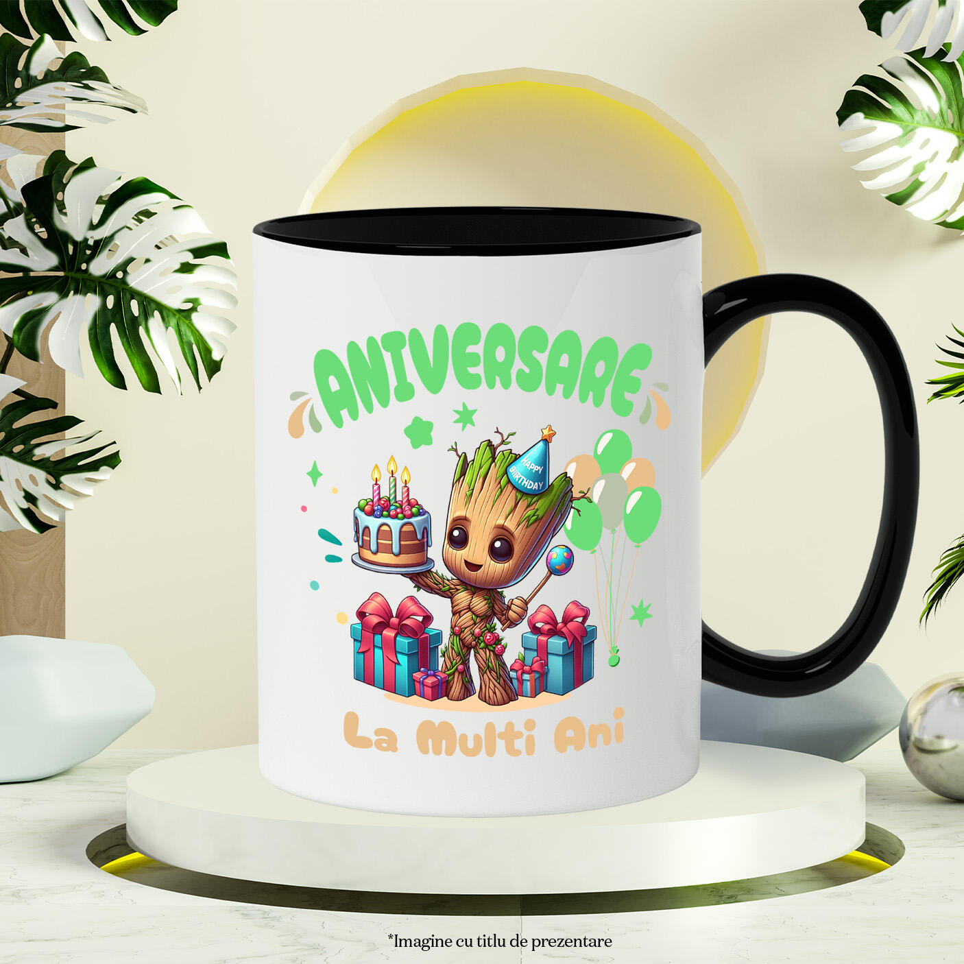 Cana Cu Baby Groot - Eroul Mic de la Aniversare Ceramica, 330ML, cu Maner Negru [2]