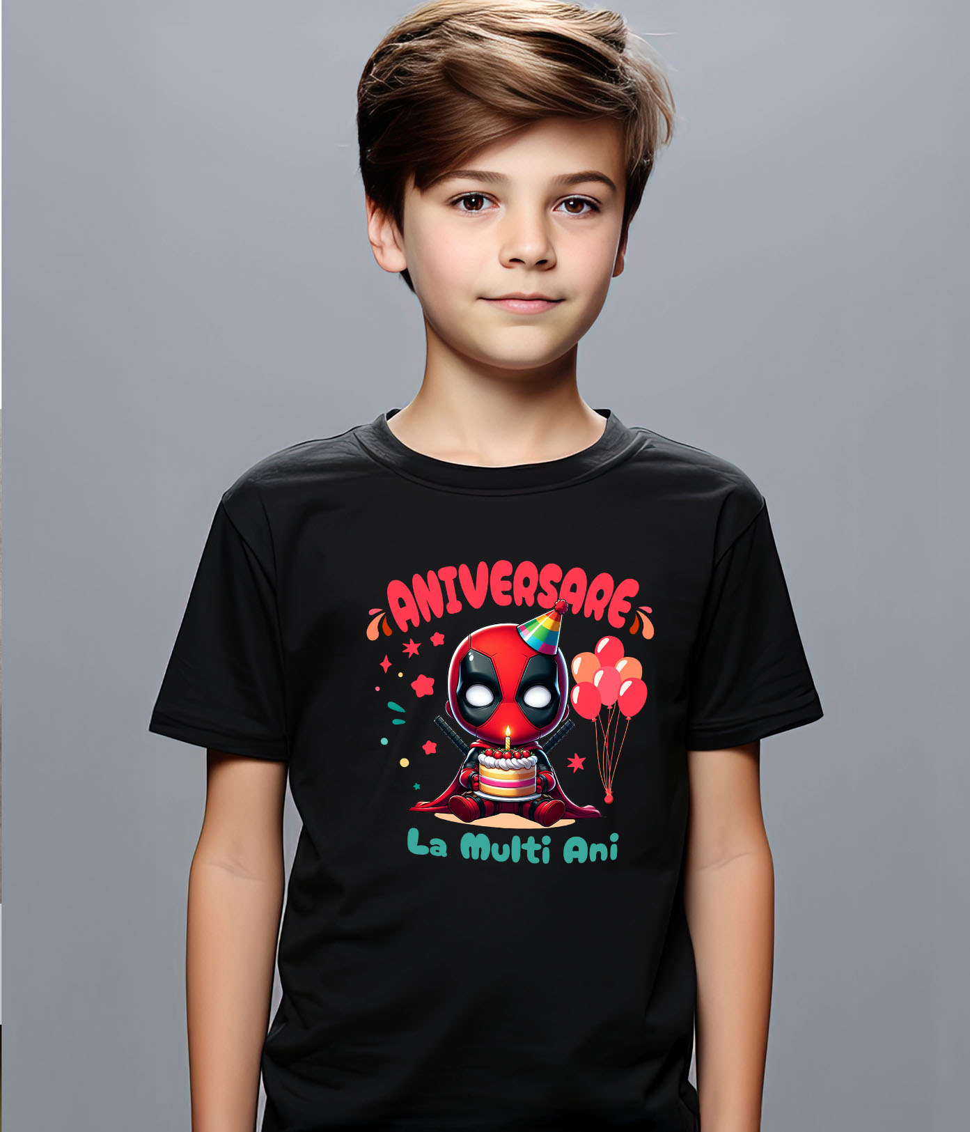 Tricou Copii cu Deadpool Iti Aduca... Probleme la Petrecere 100% Bumbac, Negru, 10 Ani [2]
