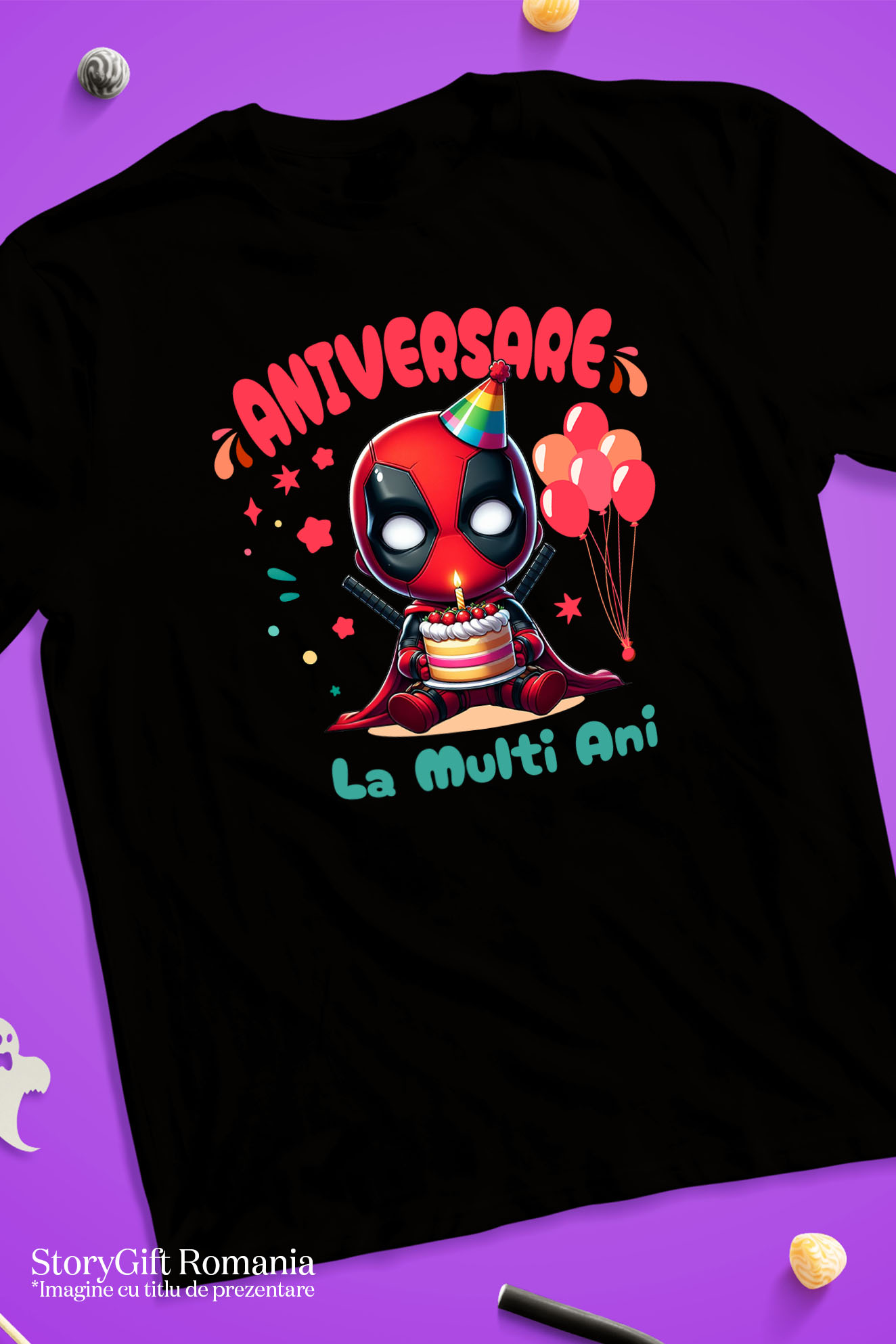 Tricou Copii cu Deadpool Iti Aduca... Probleme la Petrecere 100% Bumbac, Negru, 10 Ani [4]