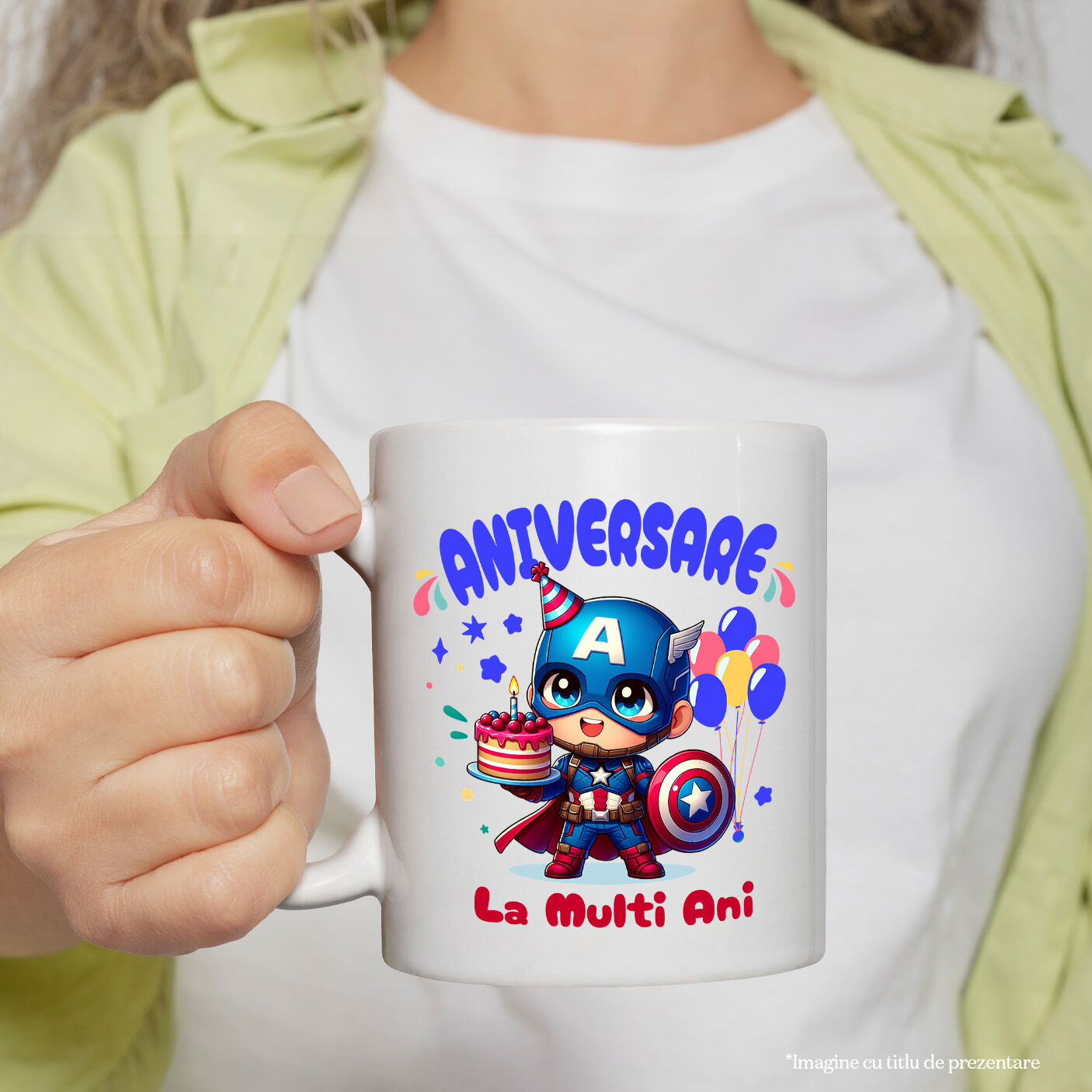 Cana Cu Zi de Nastere cu Scut si Curaj – Captain America Ceramica, 330ML, cu Maner Alb [1]