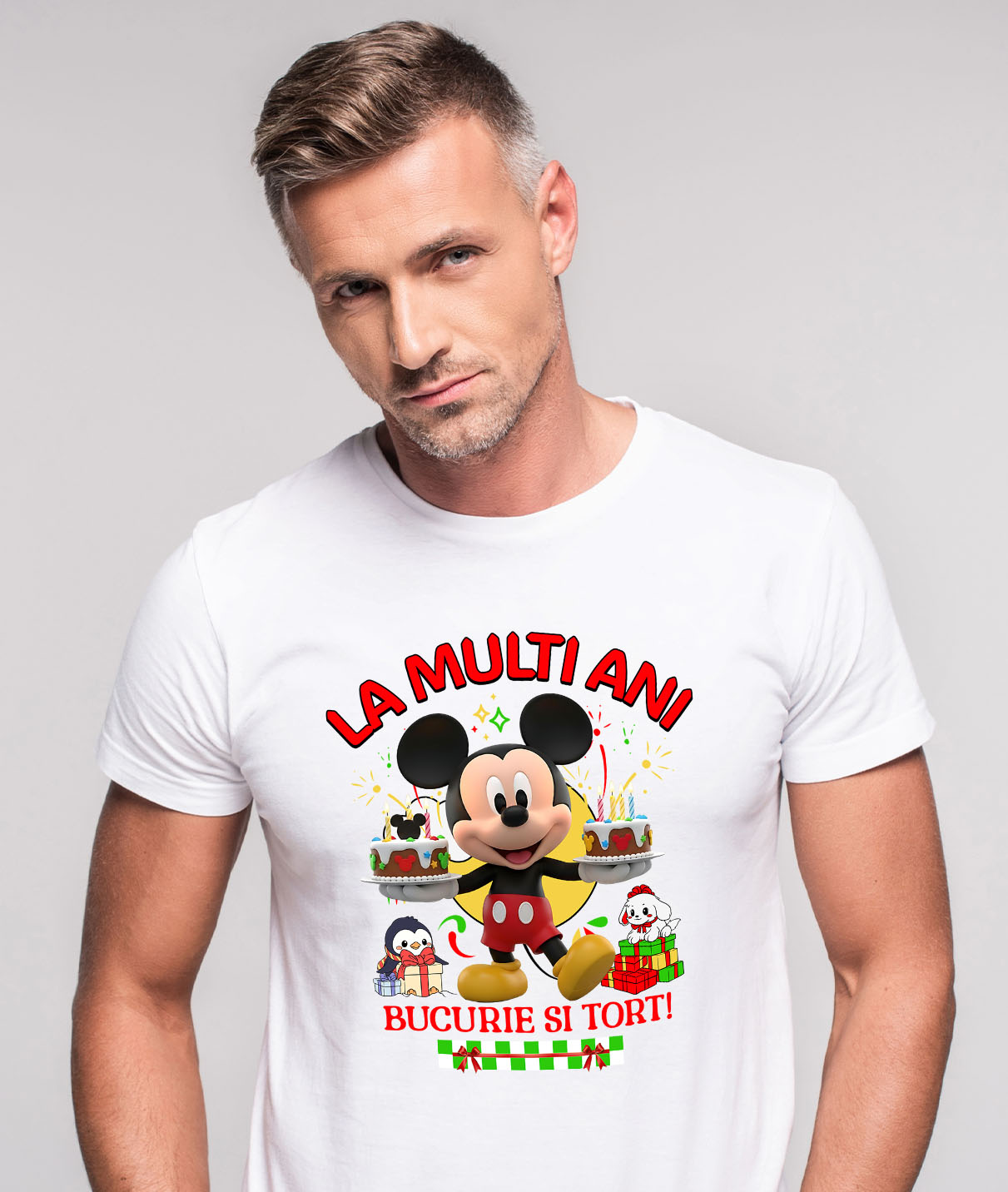 Tricou Barbati cu Aniversare Plina de Farmec cu Mickey Mouse 100% Bumbac, Alb, M [1]