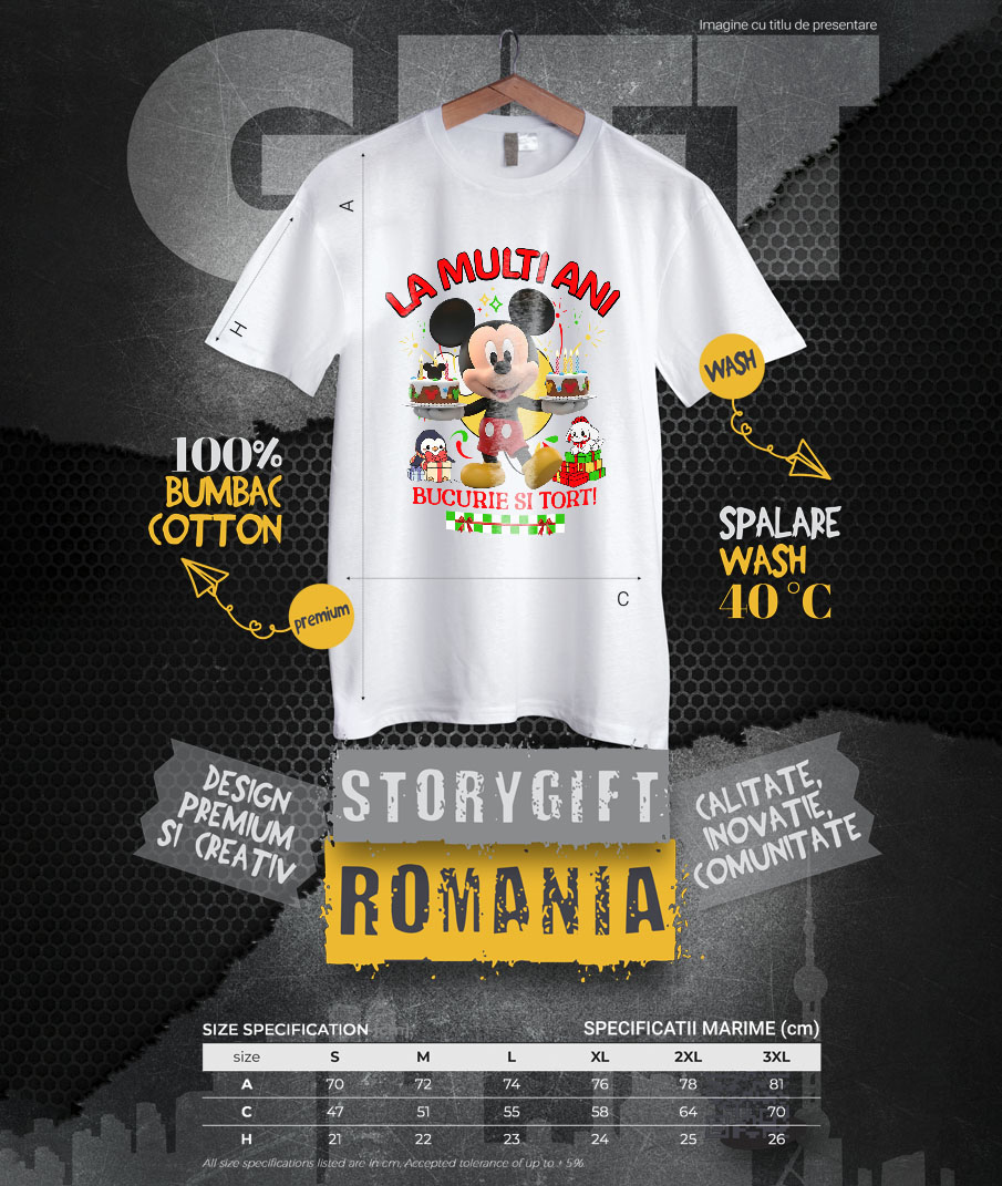 Tricou Barbati cu Aniversare Plina de Farmec cu Mickey Mouse 100% Bumbac, Alb, M [3]