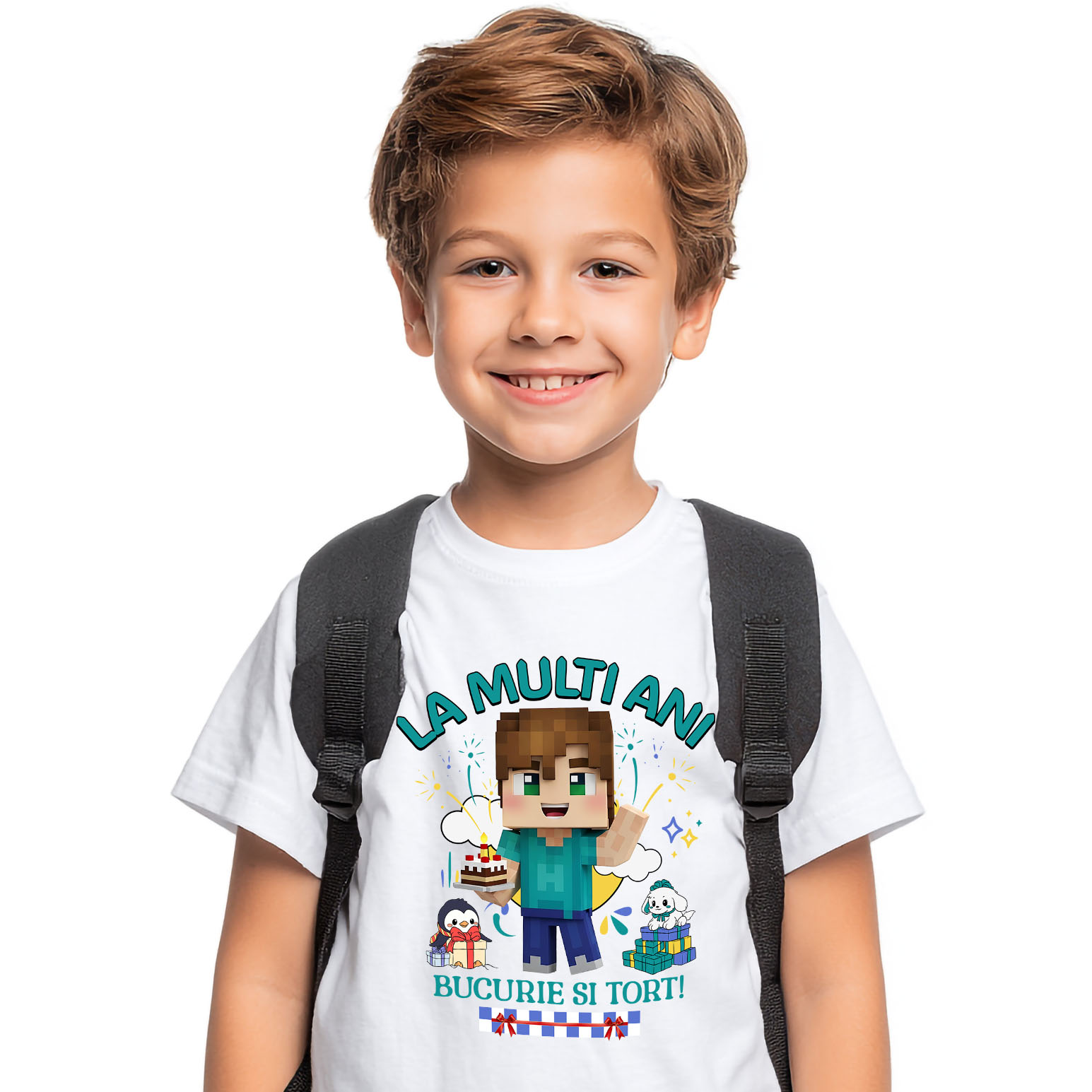 Aniversare - Tricou Copii cu Aniversare Plina de Creativitate cu Minecraft 100% Bumbac, Alb, 8 Ani