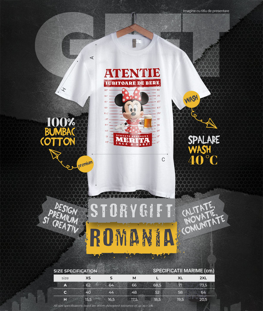 Tricou Femei cu Minnie Mouse si Cadoul Perfect cu Bere 100% Bumbac, Alb, XS [3]