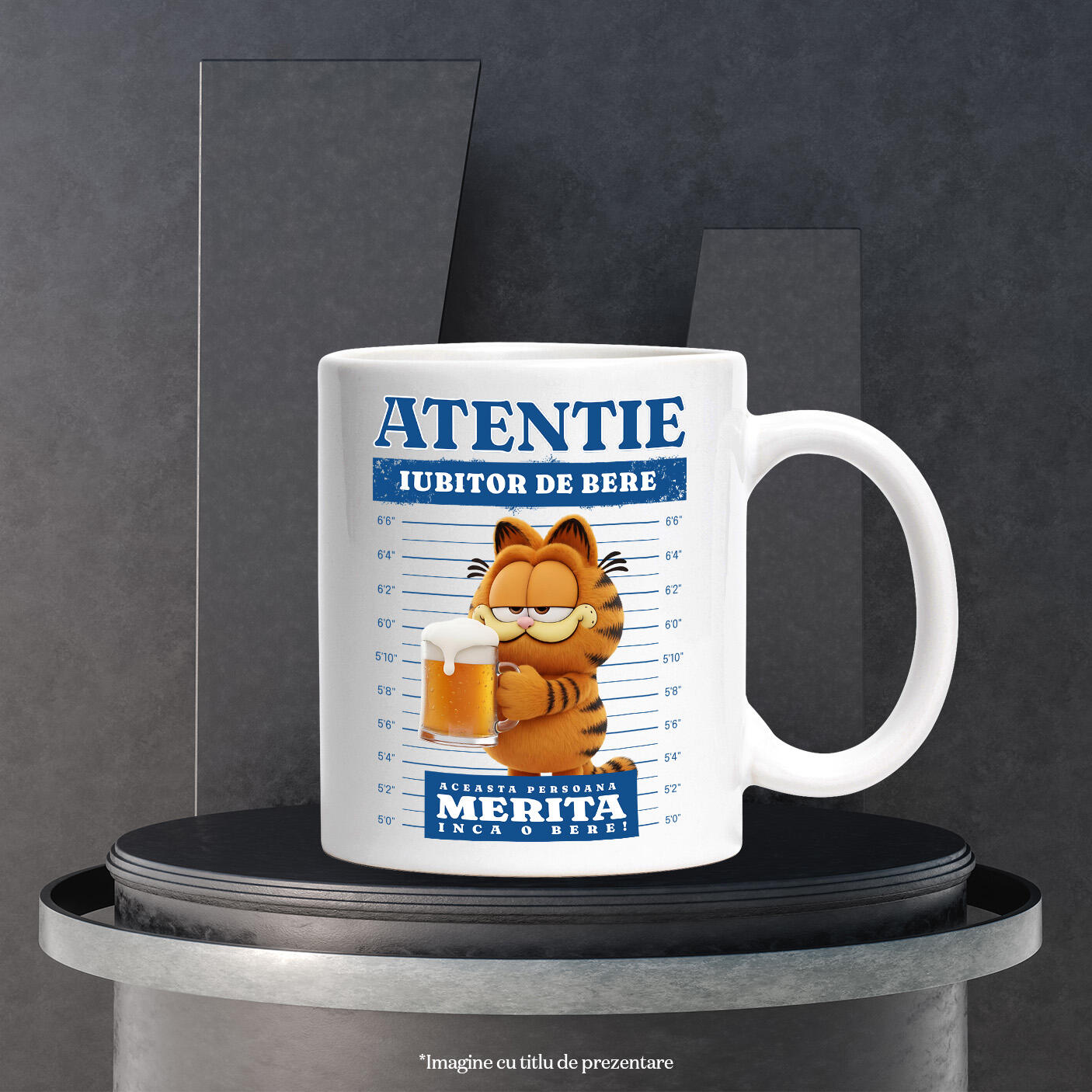 Cana Cu Cadou Garfield si o Bere Speciala Ceramica, 330ML, cu Maner Alb [2]