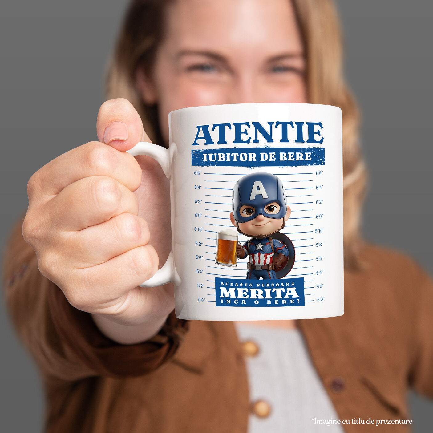 Cana Cu Cadou Captain America si Bere - Un Pachet de Neuitat Ceramica, 330ML, cu Maner Alb [1]