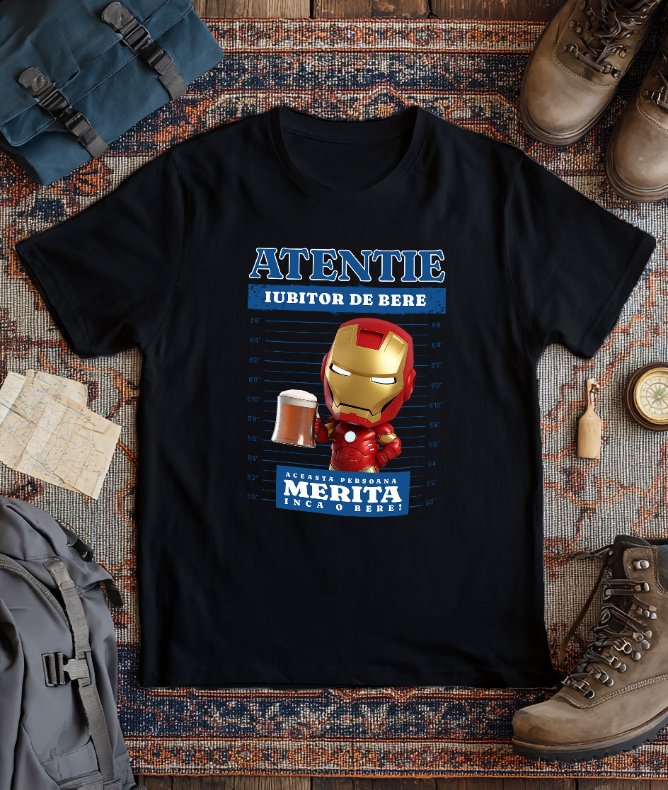 Tricou Barbati cu Iron Man: Cadou si Bere – Pachetul Tehnologic 100% Bumbac, Negru, XL [2]