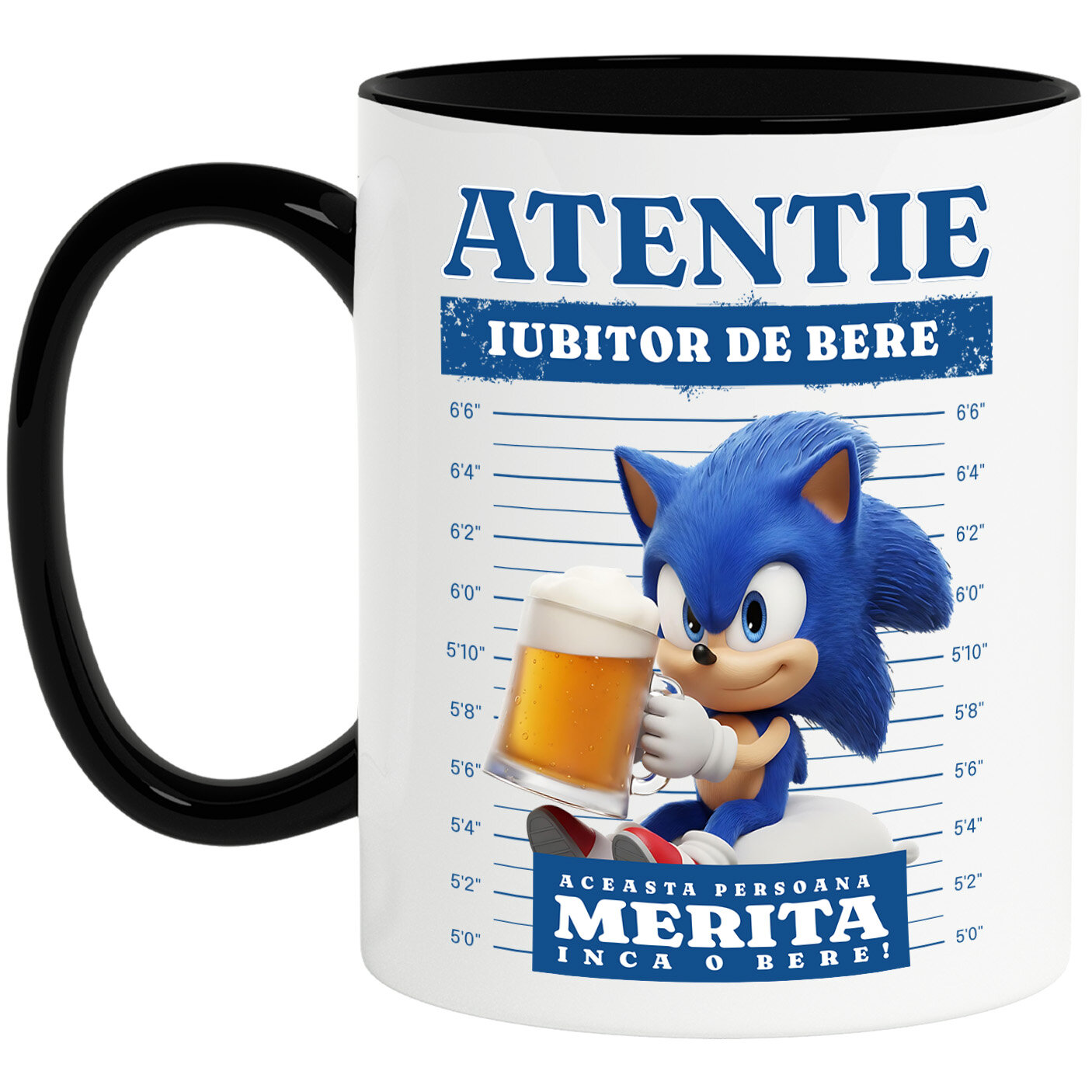 Lume Digitala - Cana Cu Cadou Sonic si Bere – Super Rapid si Distractiv Ceramica, 330ML, cu Maner Negru