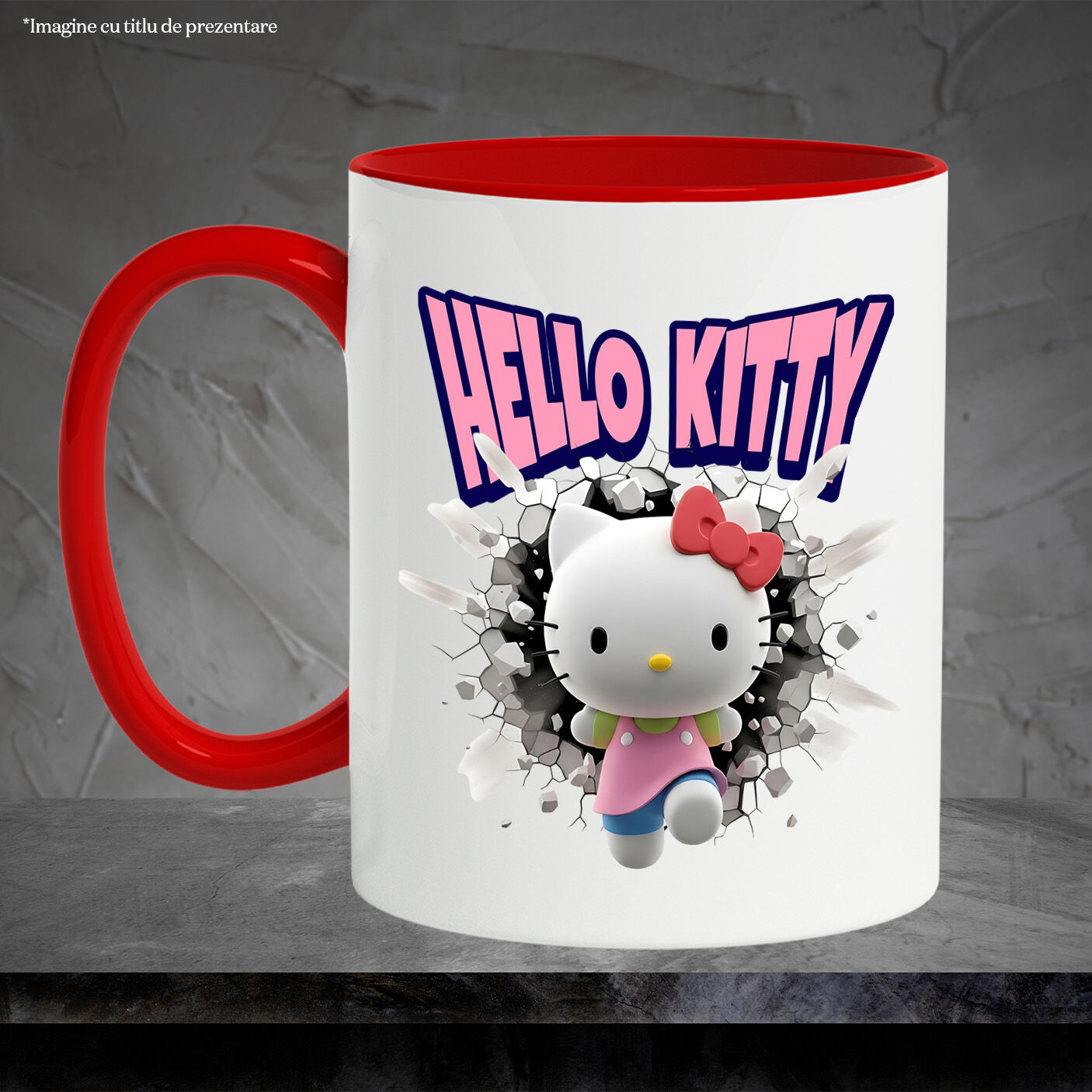 Cana Cu Hello Kitty: Cadru Plin de Poveste Ceramica, 330ML, cu Maner Rosu [2]