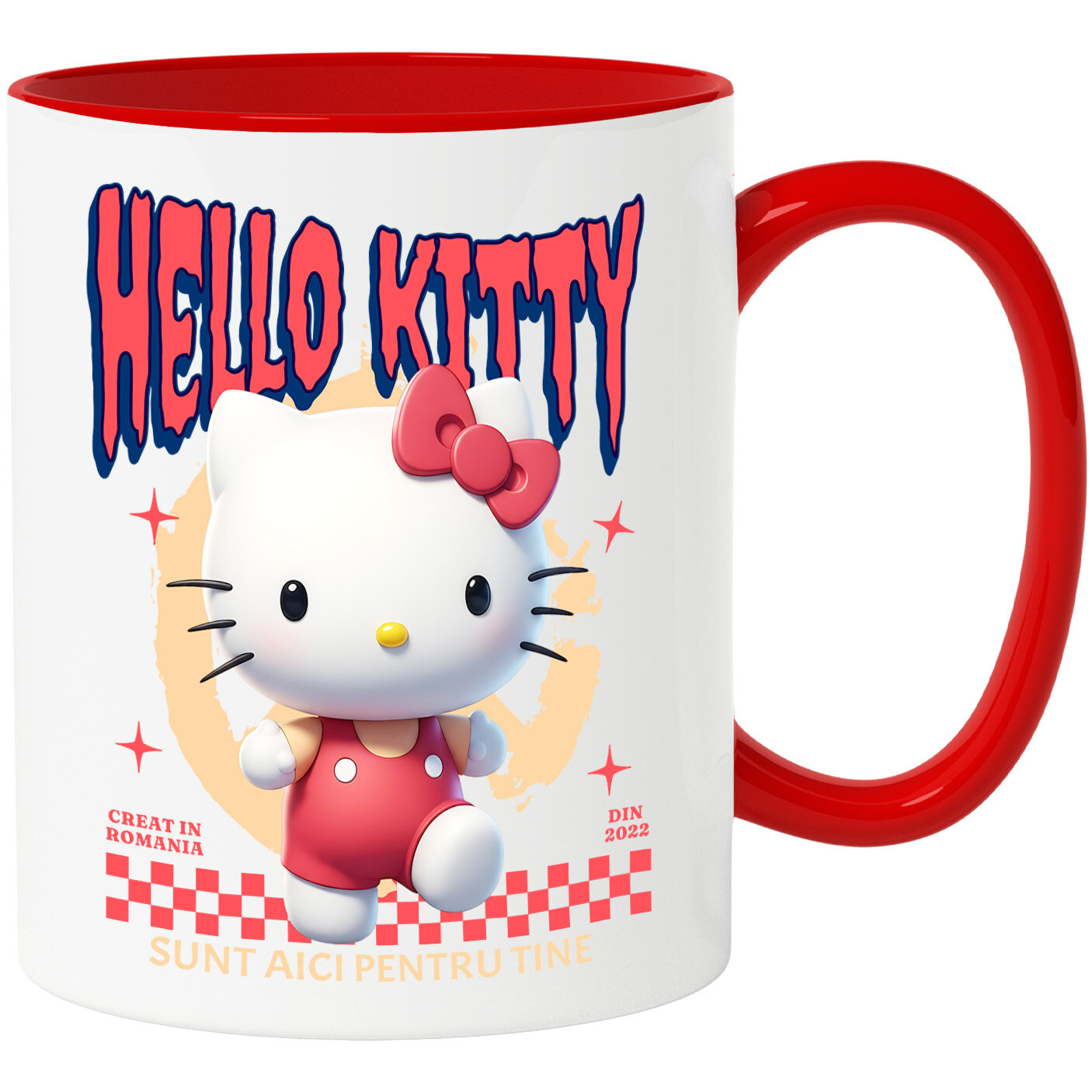 Căni - Cana Cu Hello Kitty Aventuri si Prietenie Disney Ceramica, 330ML, cu Maner Rosu