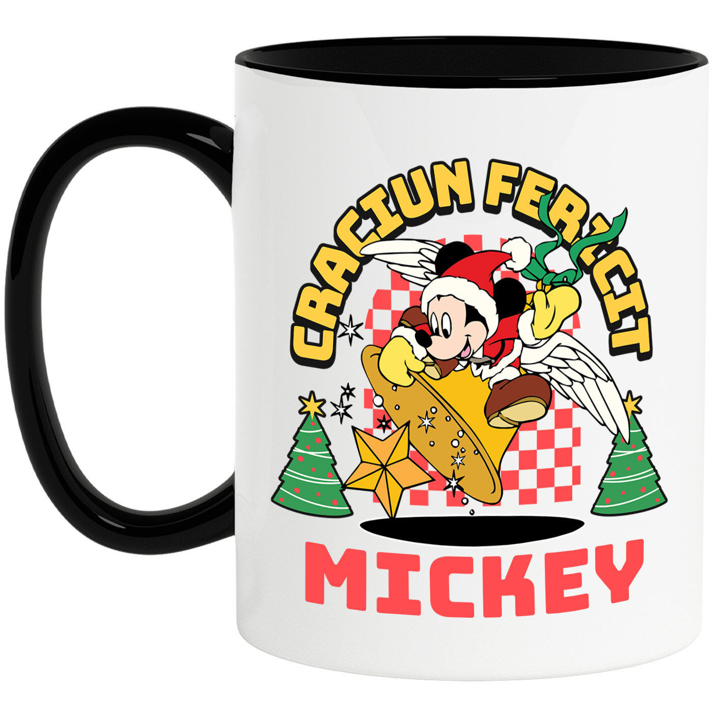 Craciun - Cana Cu Mickey Mouse Craciun Fermecat Disney Ceramica, 330ML, cu Maner Negru