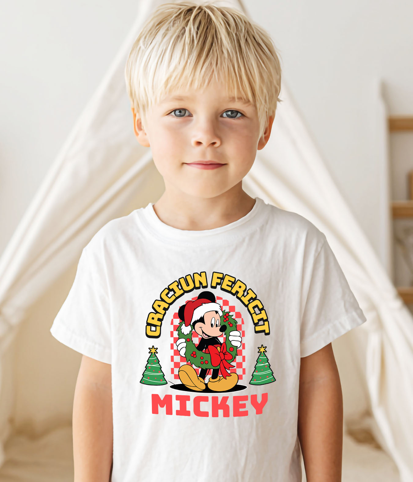 Tricou Copii cu Cadru Mickey Mouse Poveste de Craciun 100% Bumbac, Alb, 10 Ani [2]