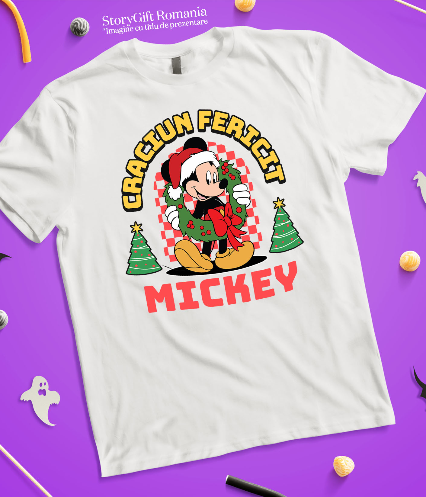 Tricou Copii cu Cadru Mickey Mouse Poveste de Craciun 100% Bumbac, Alb, 10 Ani [4]