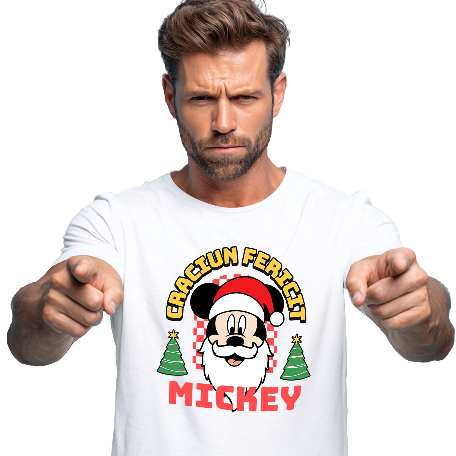 Craciun - Tricou Barbati cu Mickey Mouse Cadru Plin de Magie de Craciun 100% Bumbac, Alb, L