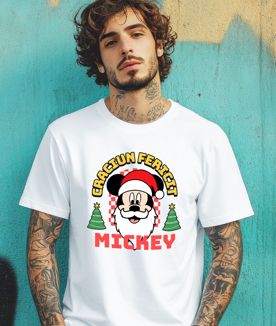 Tricou Barbati cu Mickey Mouse Cadru Plin de Magie de Craciun 100% Bumbac, Alb, L [1]