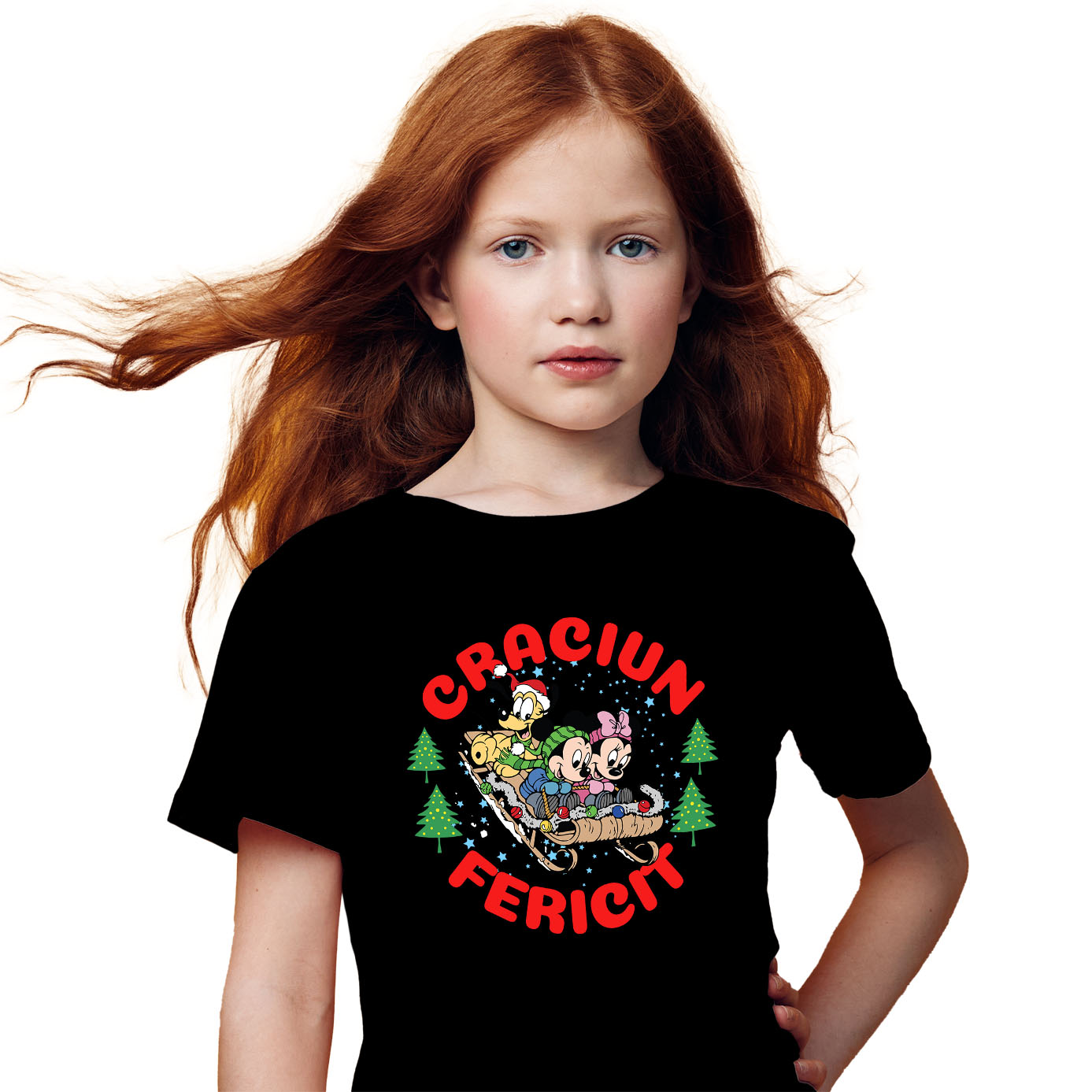 Tricou Copii cu Aventuri Minnie si Mickey Mouse in Spirit de Craciun 100% Bumbac, Negru, 12 Ani [1]