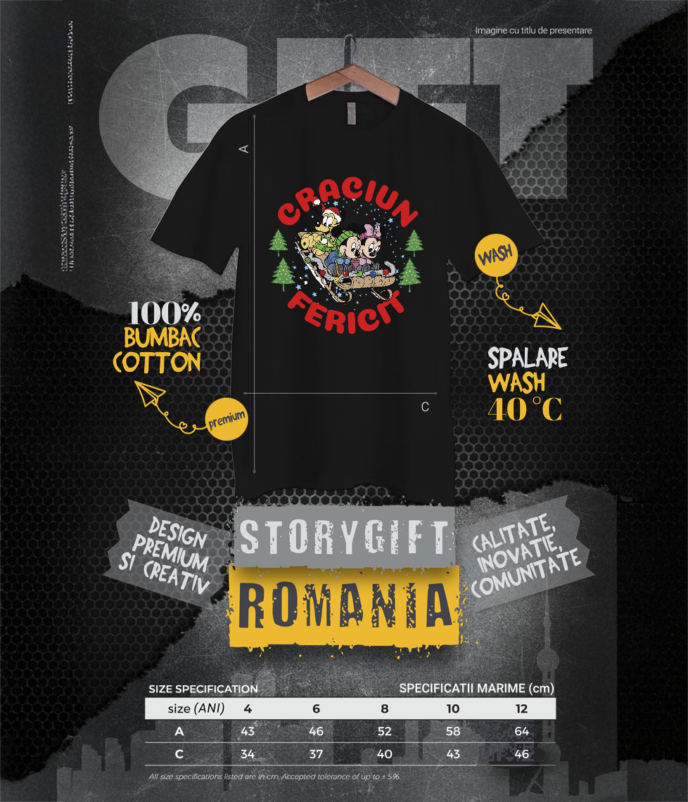 Tricou Copii cu Aventuri Minnie si Mickey Mouse in Spirit de Craciun 100% Bumbac, Negru, 12 Ani [5]