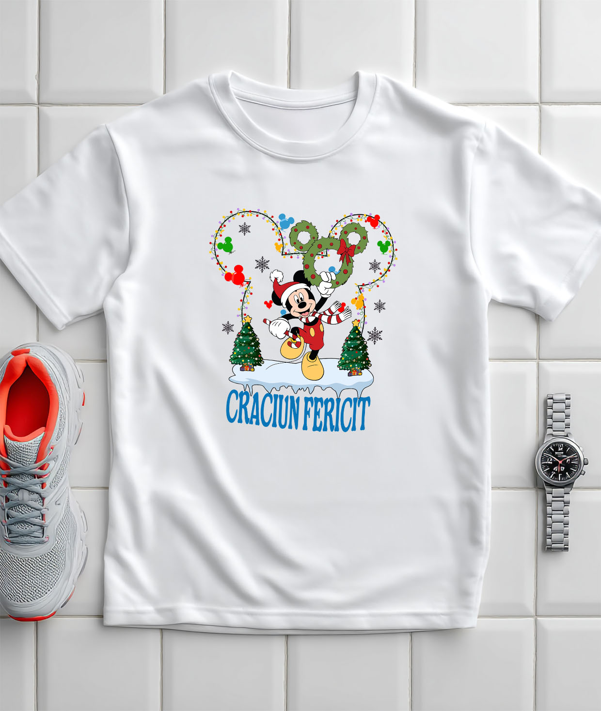 Tricou Barbati cu Mickey Mouse Magie si Sarbatoare 100% Bumbac, Alb, L [2]