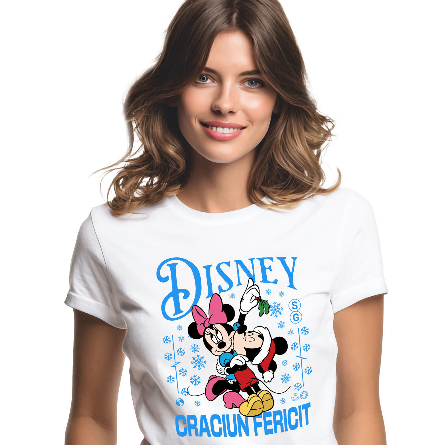 Tricou Femei cu Minnie si Mickey Magie de Craciun 100% Bumbac, Alb, S [0]