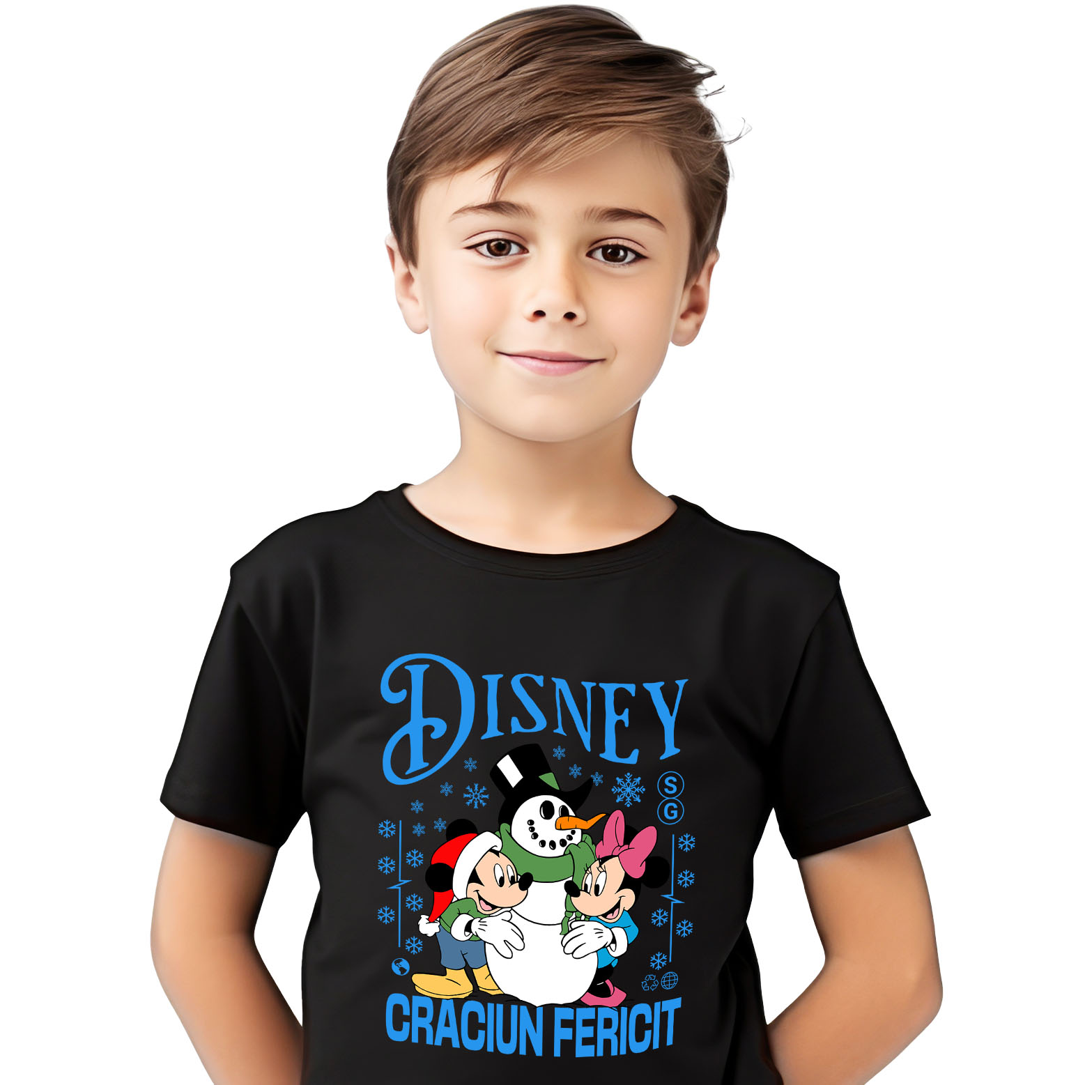 Craciun - Tricou Copii cu Mickey si Minnie Magie si Sarbatoare 100% Bumbac, Negru, 10 Ani
