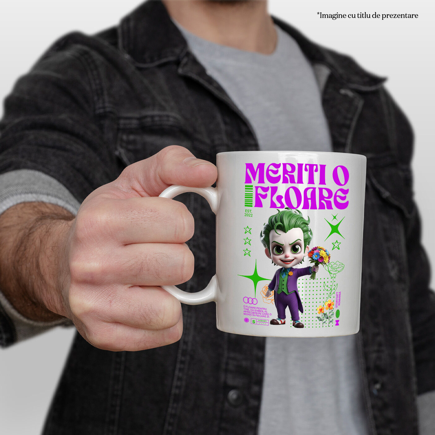 Cana Cu Aventuri Joker si Flori Disney Ceramica, 330ML, cu Maner Alb [1]