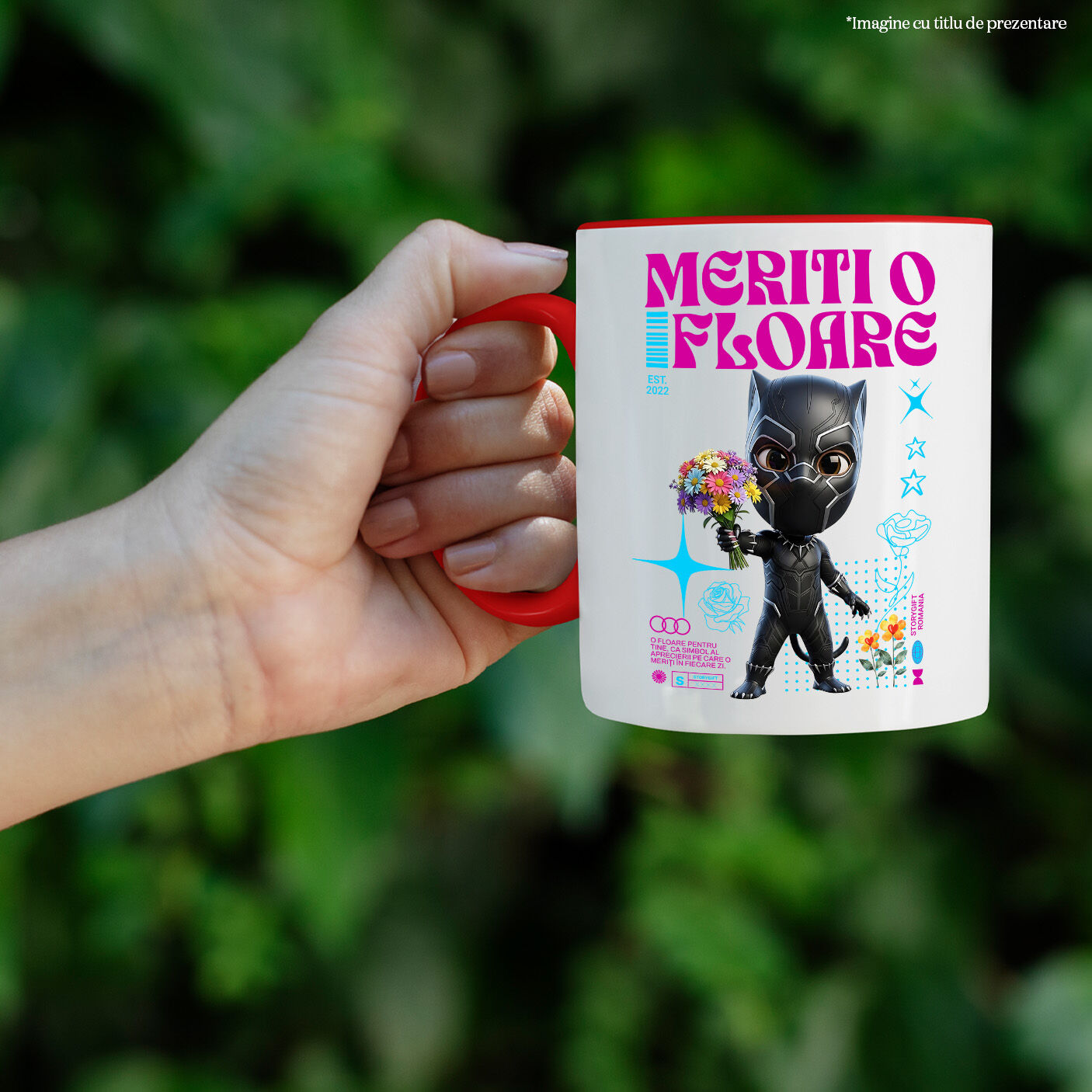 Cana Cu Flori Minunate cu Pantera Neagra din Disney Ceramica, 330ML, cu Maner Rosu [1]