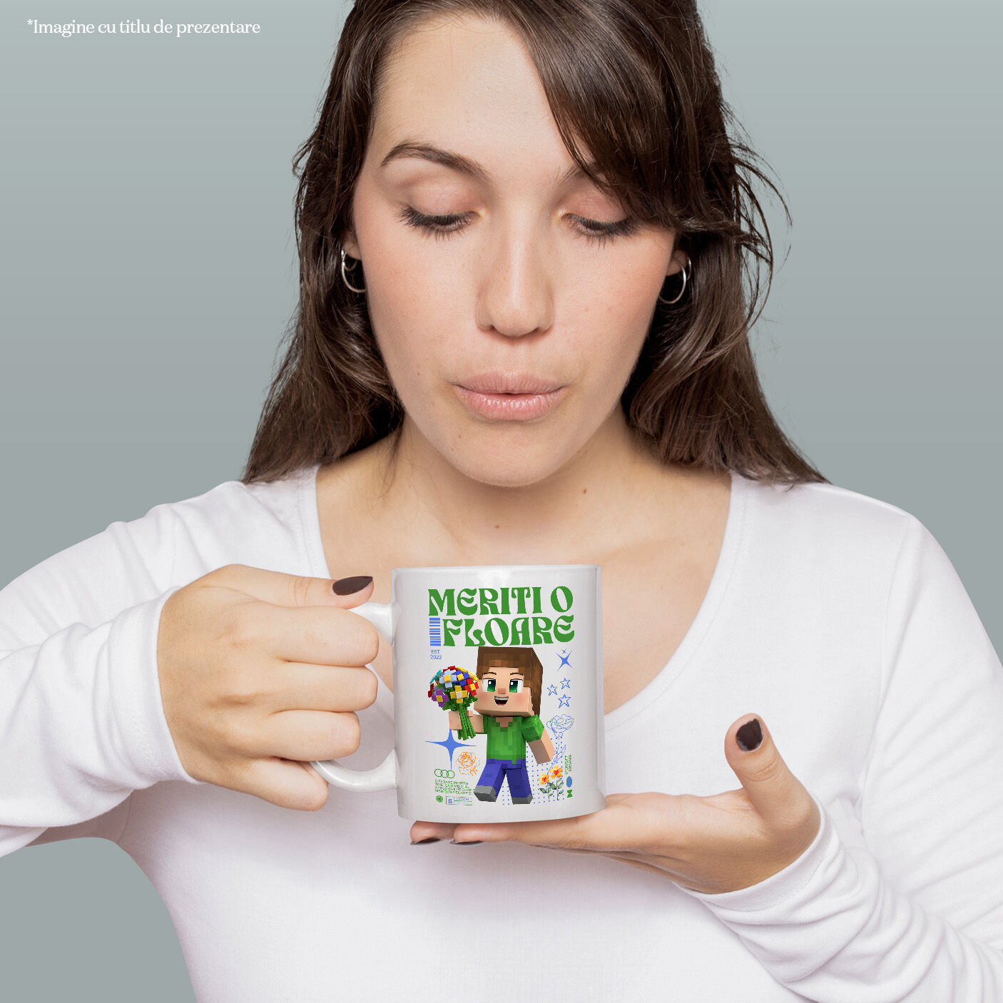 Cana Cu Flori Disney Inspirate de Minecraft Ceramica, 330ML, cu Maner Alb [1]