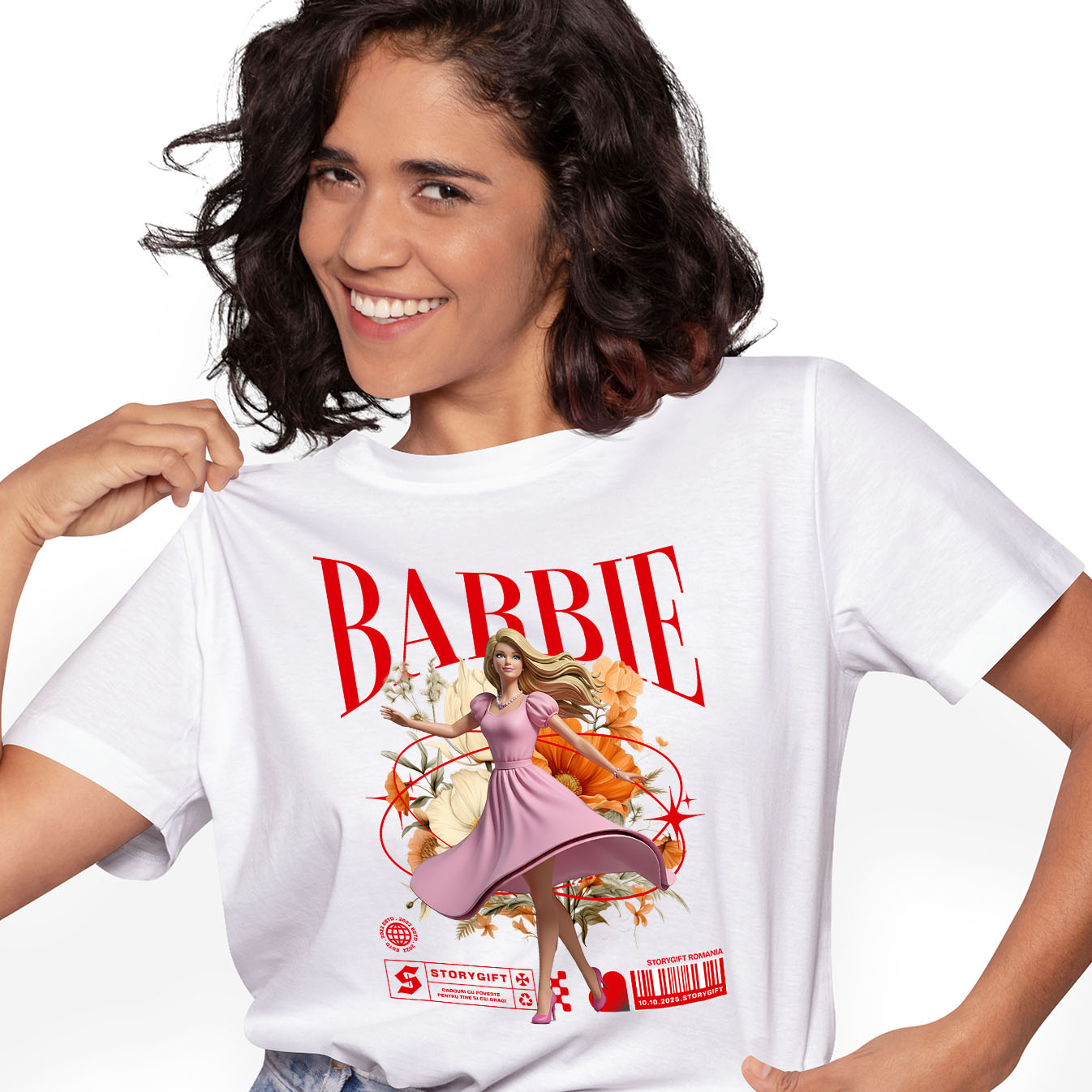 Tricouri - Tricou Femei cu Barbie - Flori Magice din Lumea Disney 100% Bumbac, Alb, M