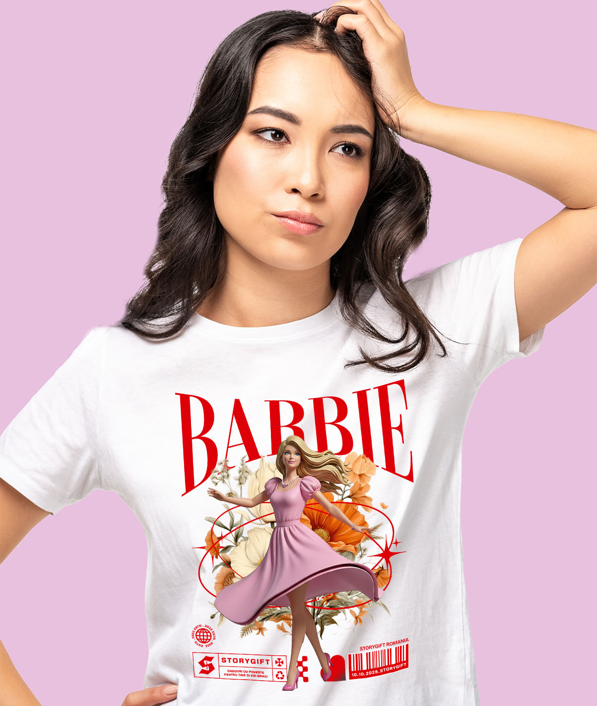 Tricou Femei cu Barbie - Flori Magice din Lumea Disney 100% Bumbac, Alb, M [1]