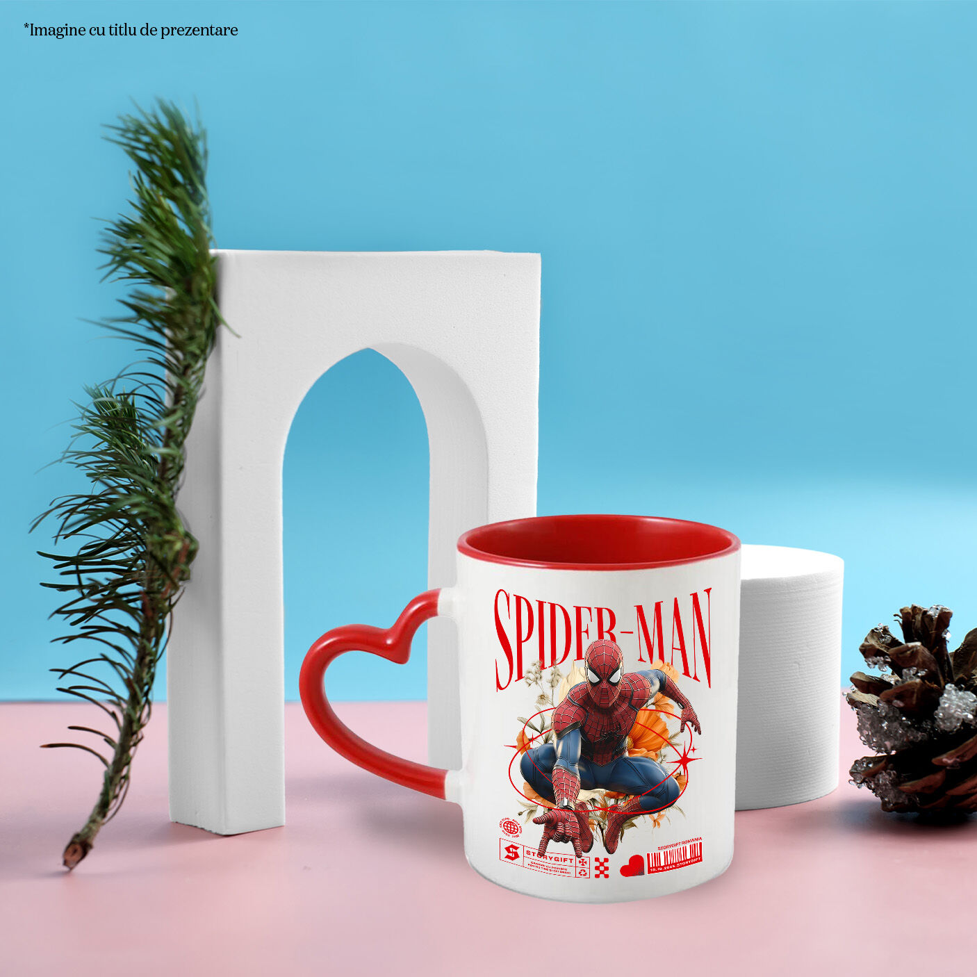 Cana Cu Spiderman si Magia Florilor Disney Ceramica, 330ML, cu Maner Inima Rosie [1]