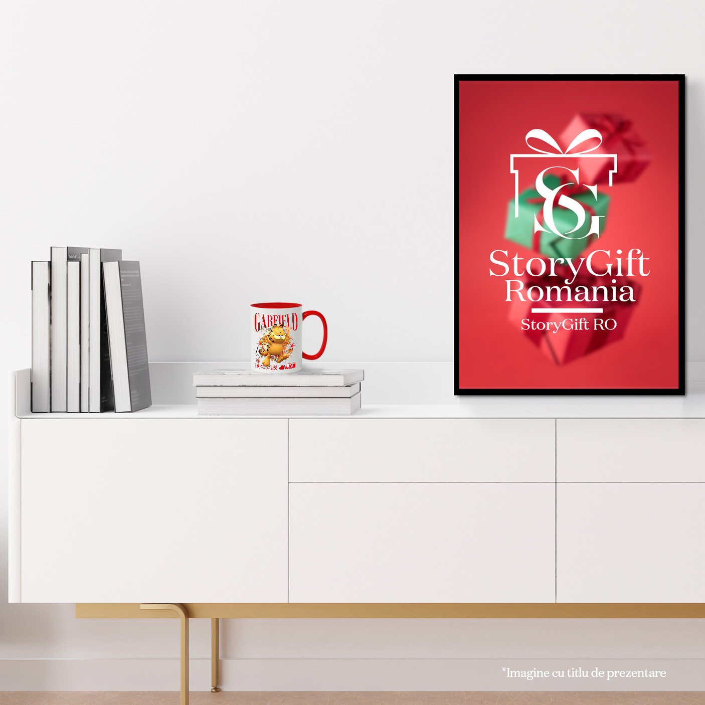 Cana Cu Flori Disney și Râsul lui Garfield Ceramica, 330ML, cu Maner Rosu [3]