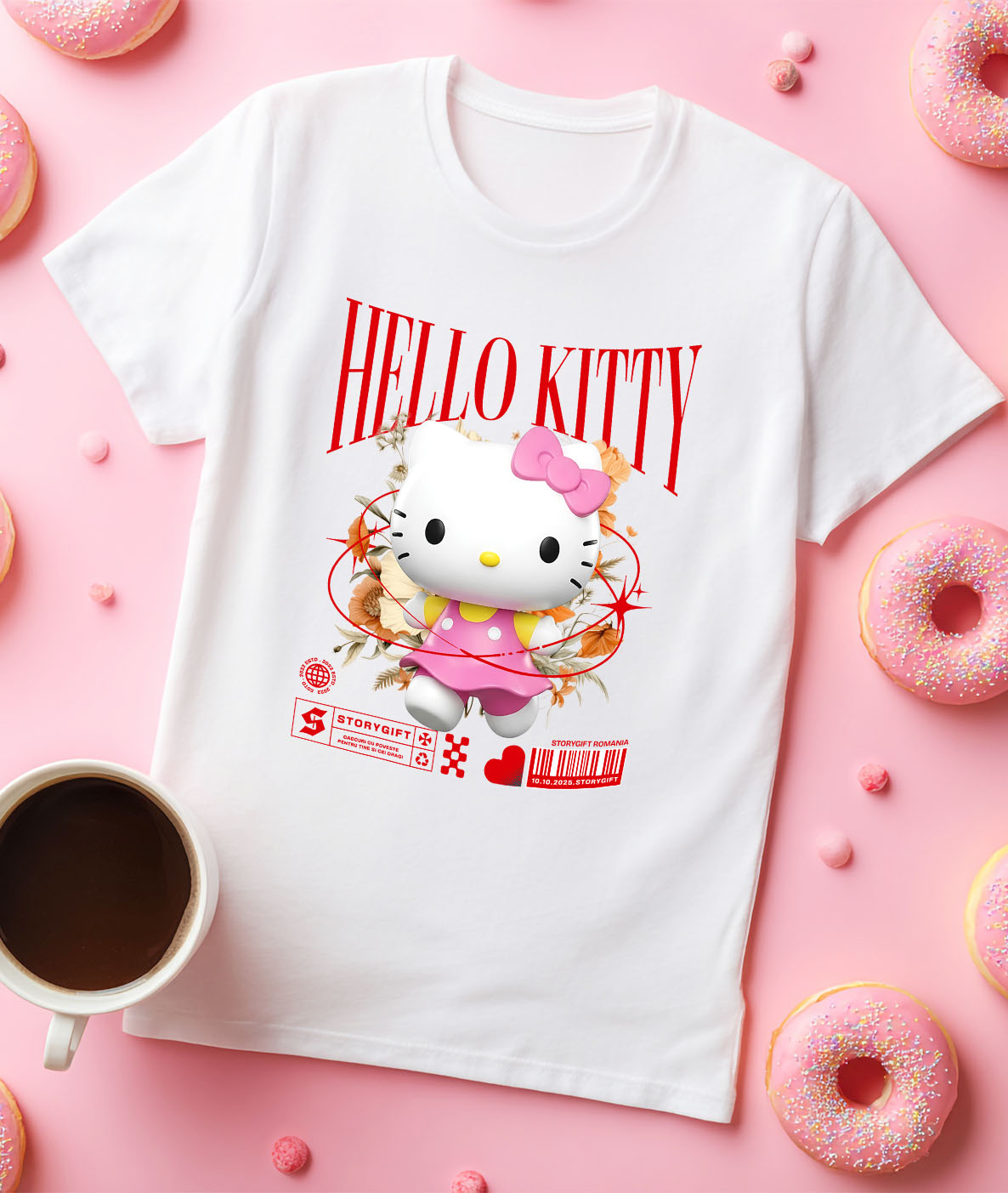 Tricou Femei cu Magie și Flori cu Hello Kitty din Lumea Disney 100% Bumbac, Alb, L [2]