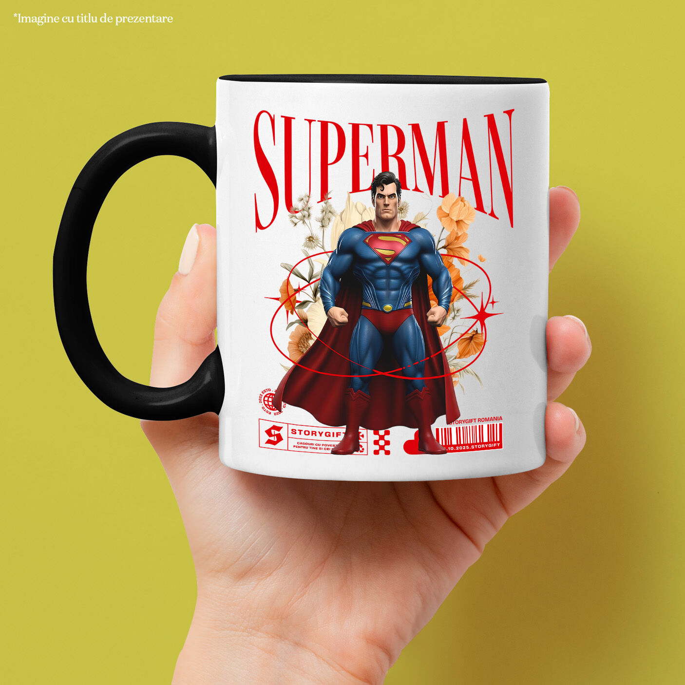 Cana Cu Magia Florilor Disney cu Superman Ceramica, 330ML, cu Maner Negru [1]