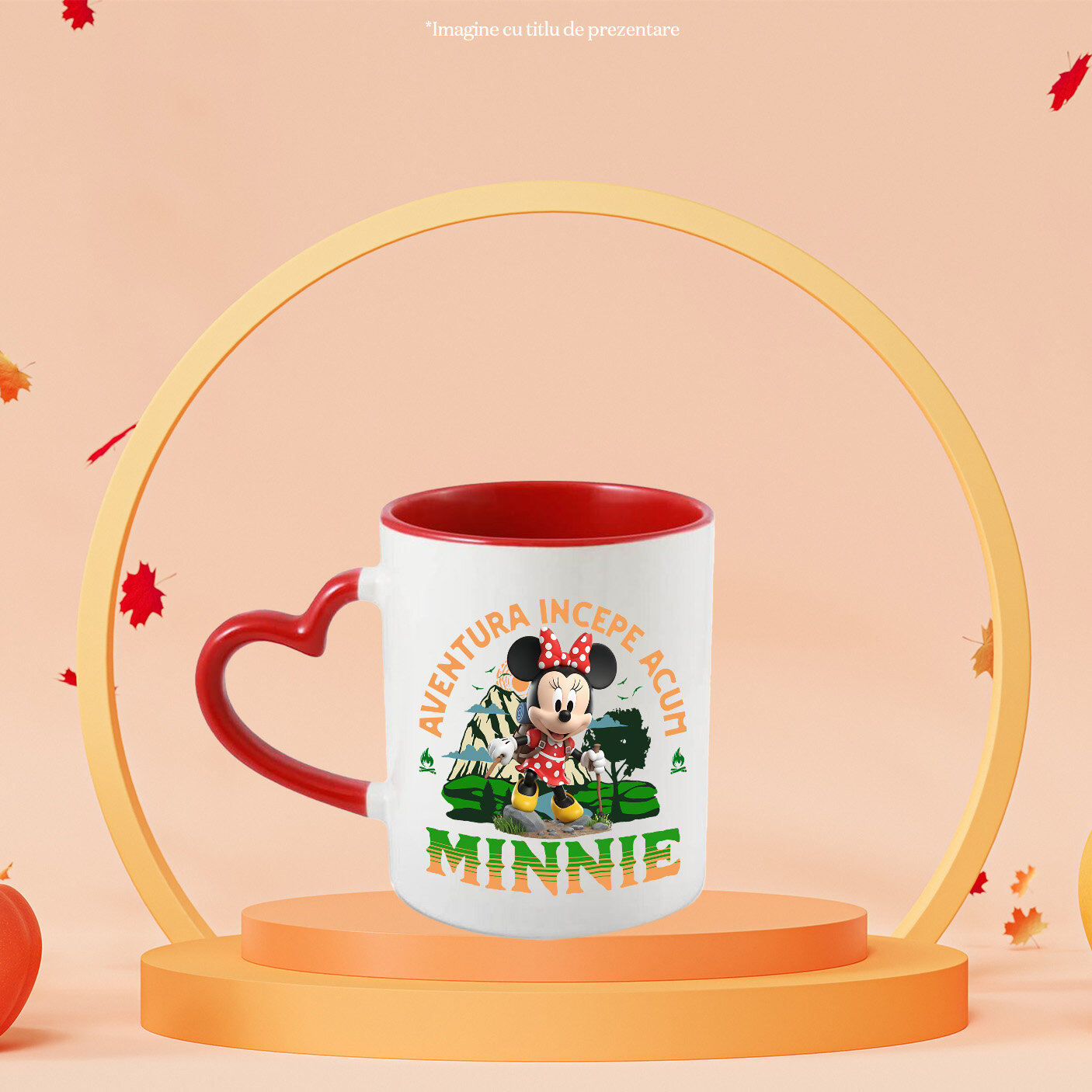 Cana Cu Drumetii Disney alături de Minnie Mouse Ceramica, 330ML, cu Maner Inima Rosie [1]