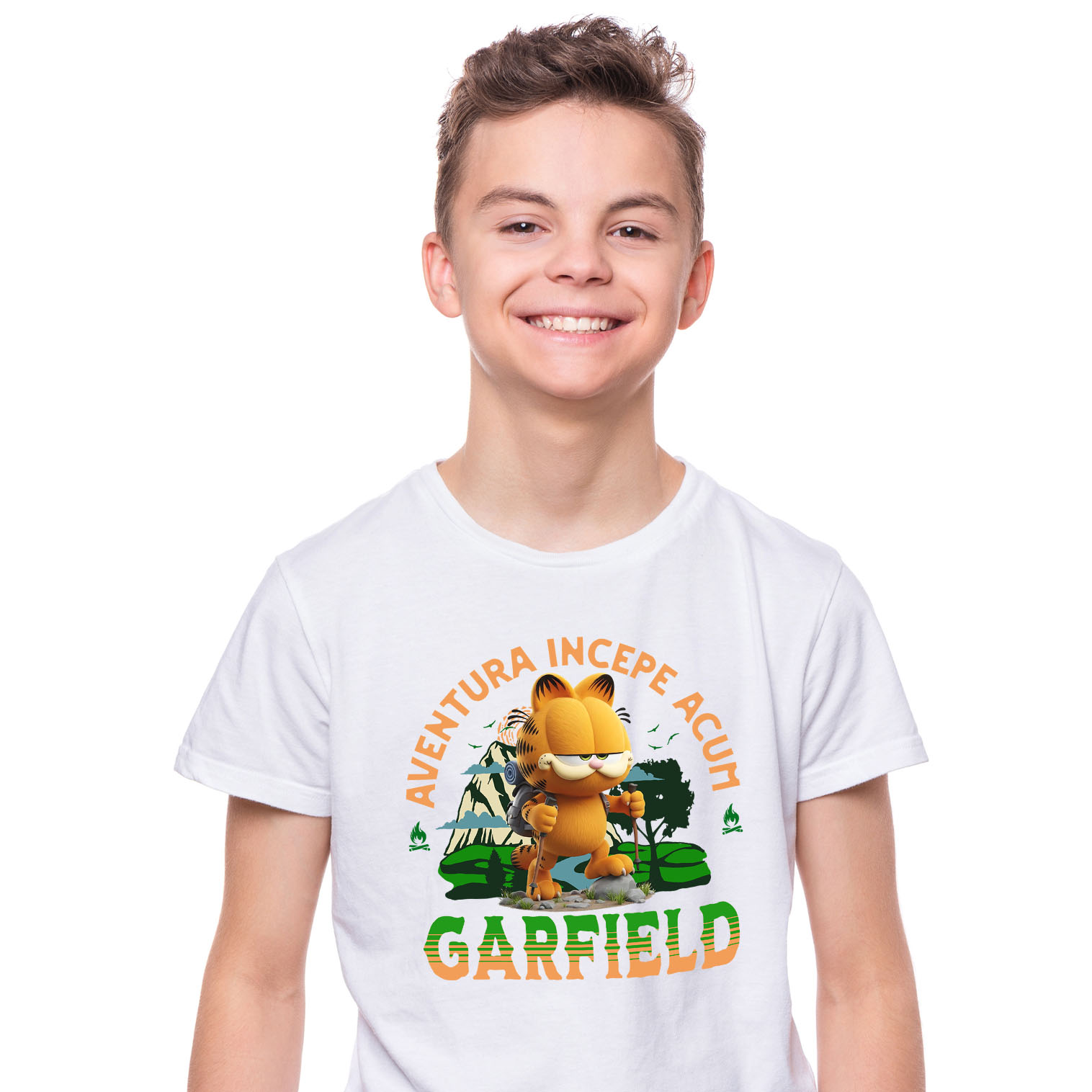 Calatorie - Tricou Copii cu Garfield: Călătorii Relaxante și Magice în Universul Disney 100% Bumbac, Alb, 4 Ani