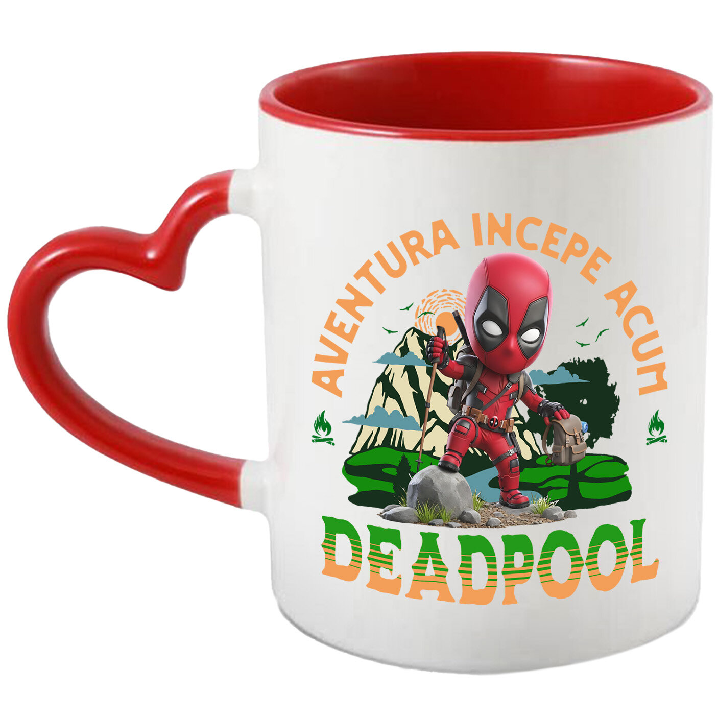 Calatorie - Cana Cu Deadpool - Drumeție Spumoasă și Pline de Distracție Disney Ceramica, 330ML, cu Maner Inima Rosie