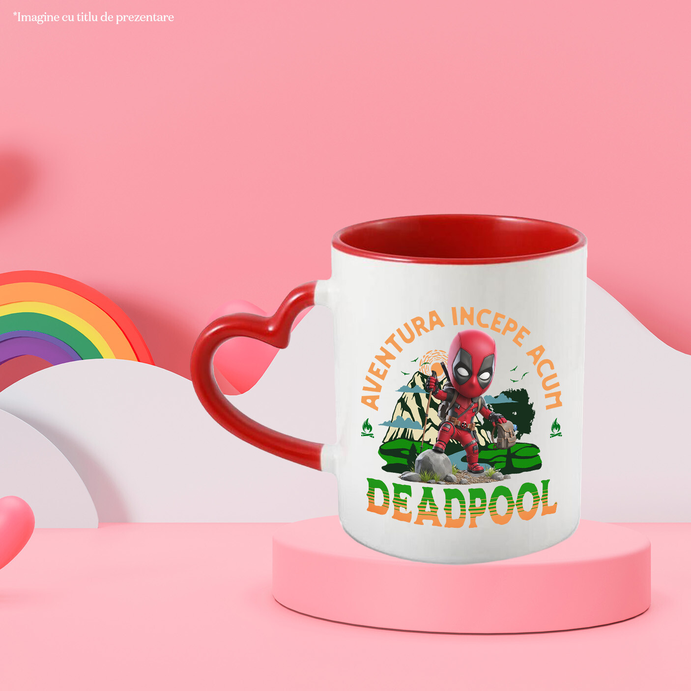 Cana Cu Deadpool - Drumeție Spumoasă și Pline de Distracție Disney Ceramica, 330ML, cu Maner Inima Rosie [2]
