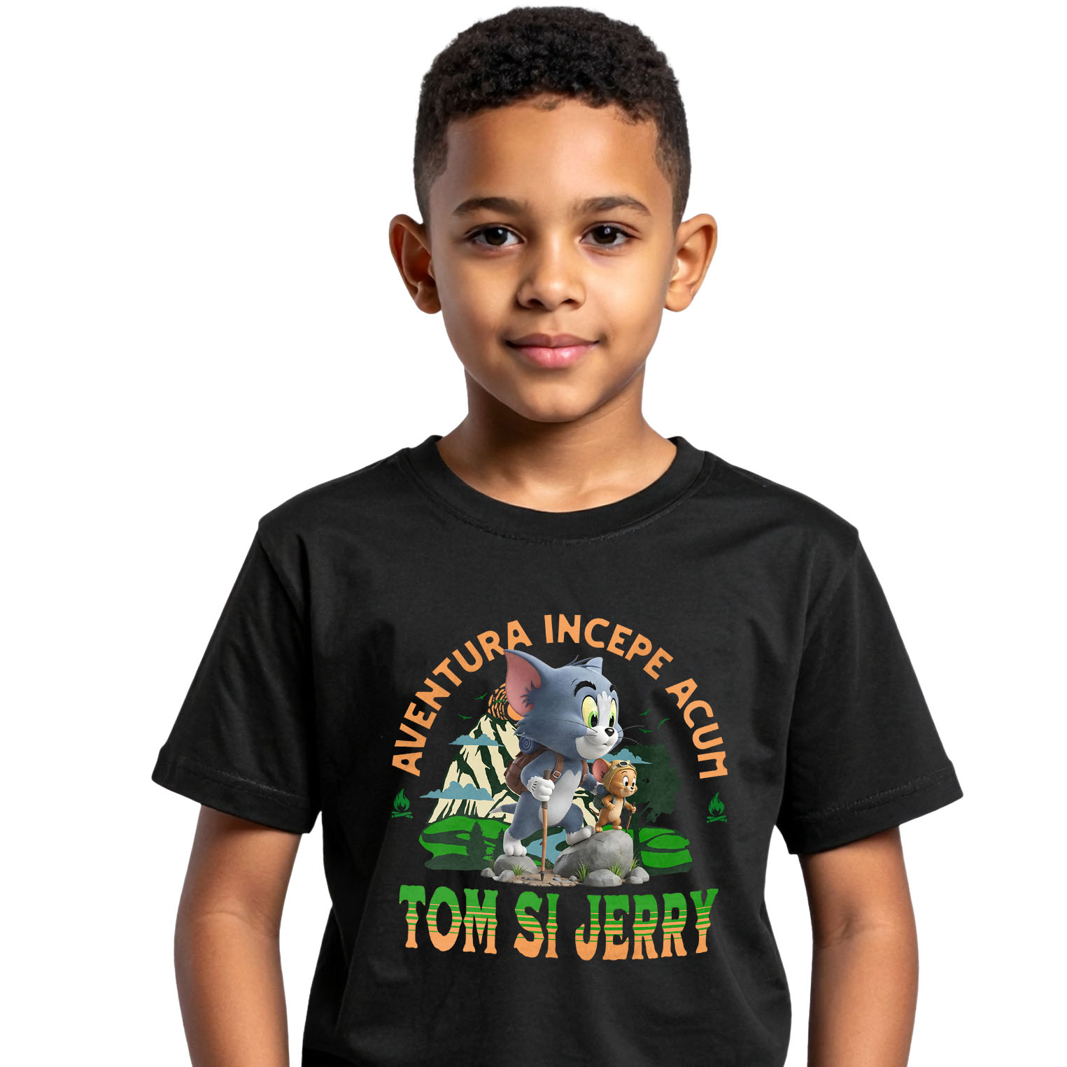 Calatorie - Tricou Copii cu Tom and Jerry - Drumeție cu Vânătoare și Distracție Disney 100% Bumbac, Negru, 12 Ani