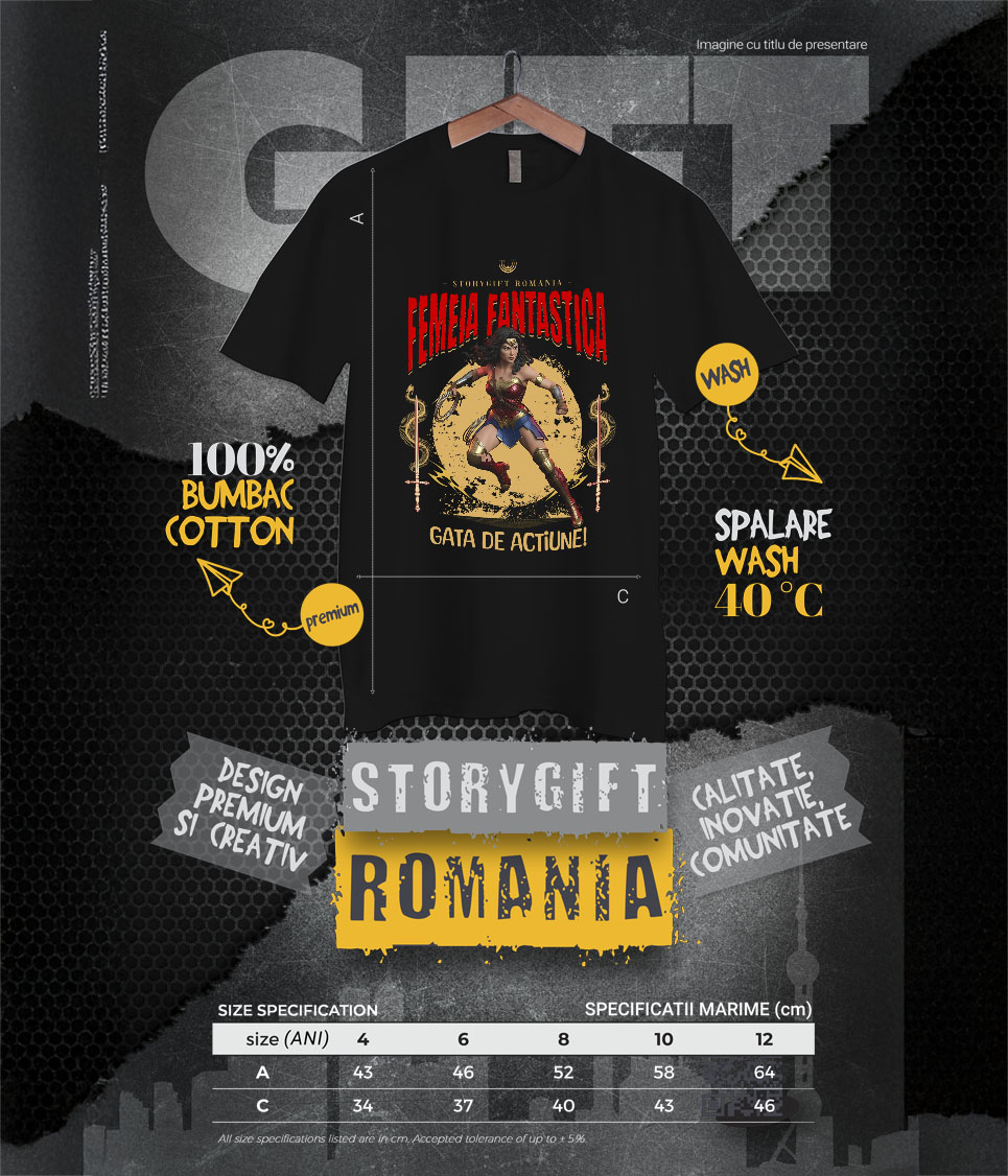 Tricou Copii cu Femeia Fantastică - Magie și Acțiune Disney cu Superputeri 100% Bumbac, Negru, 12 Ani [5]