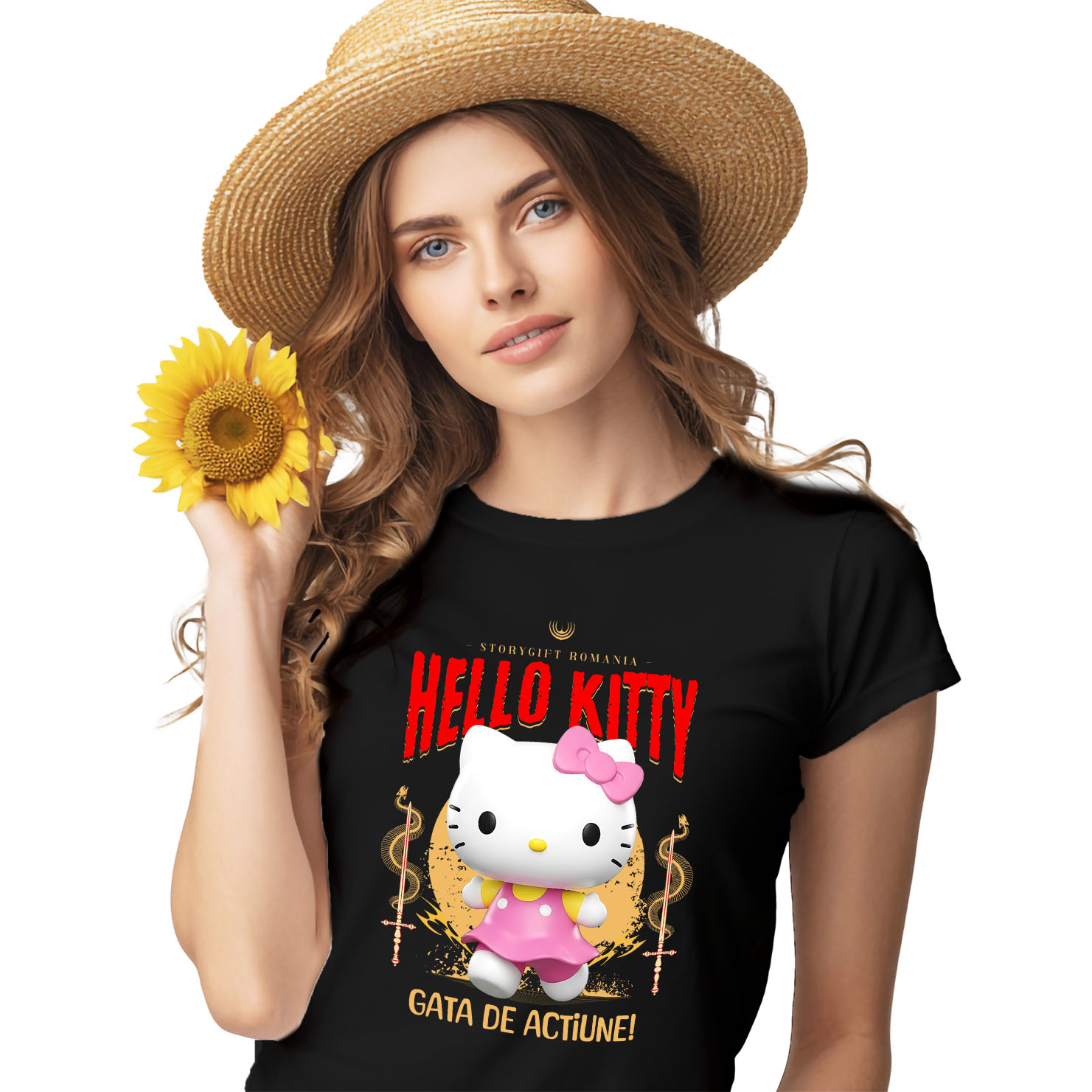 Tricouri - Tricou Femei cu Hello Kitty - Aventuri Jucăușe în Lumea Disney 100% Bumbac, Negru, L