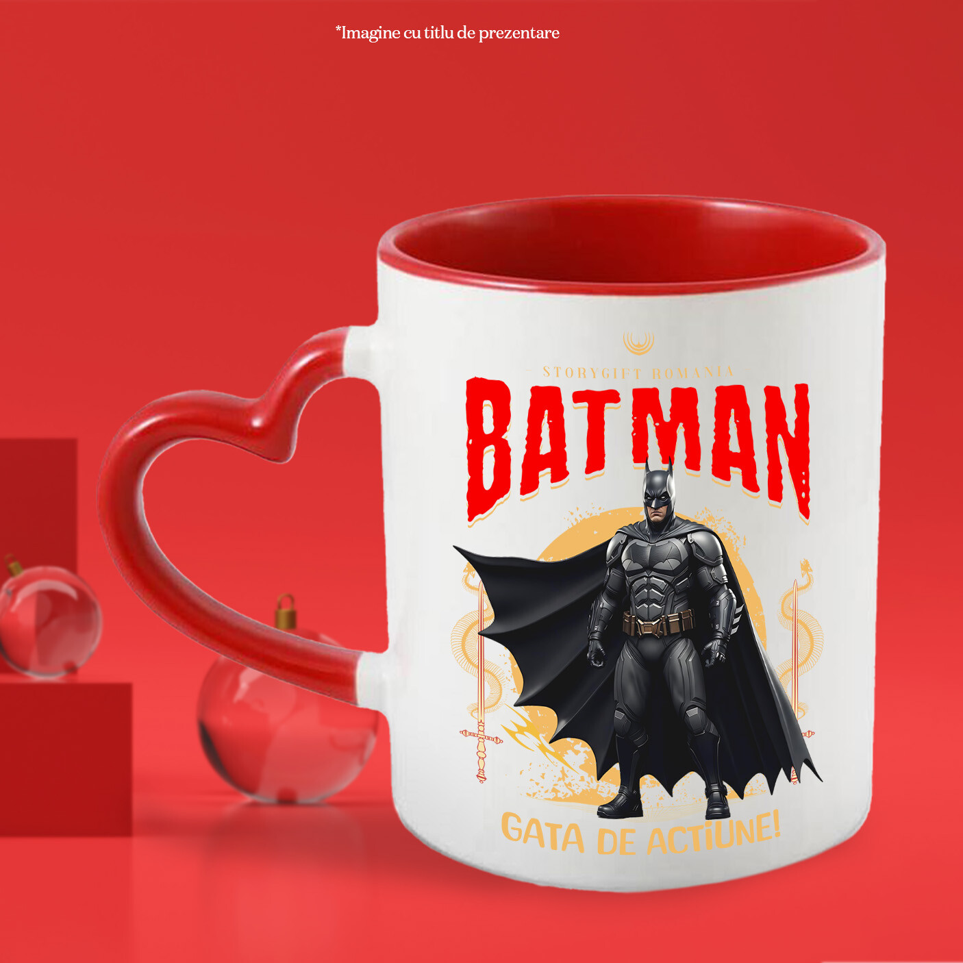 Cana Cu Batman - Aventuri Întunecate și Magie Disney Ceramica, 330ML, cu Maner Inima Rosie [1]