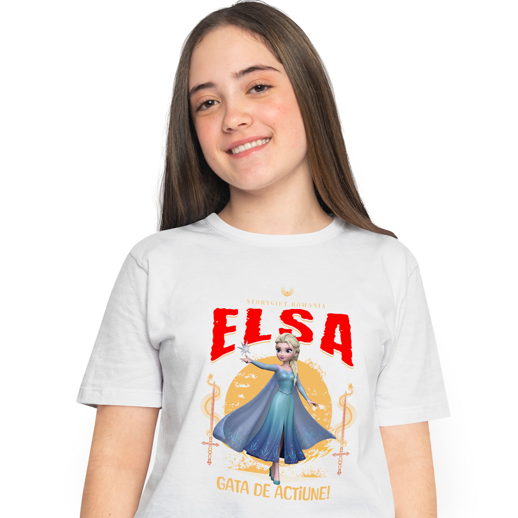 Tricouri - Tricou Femei cu Elsa Disney – Puterea Ghetii in Actiune 100% Bumbac, Alb, L