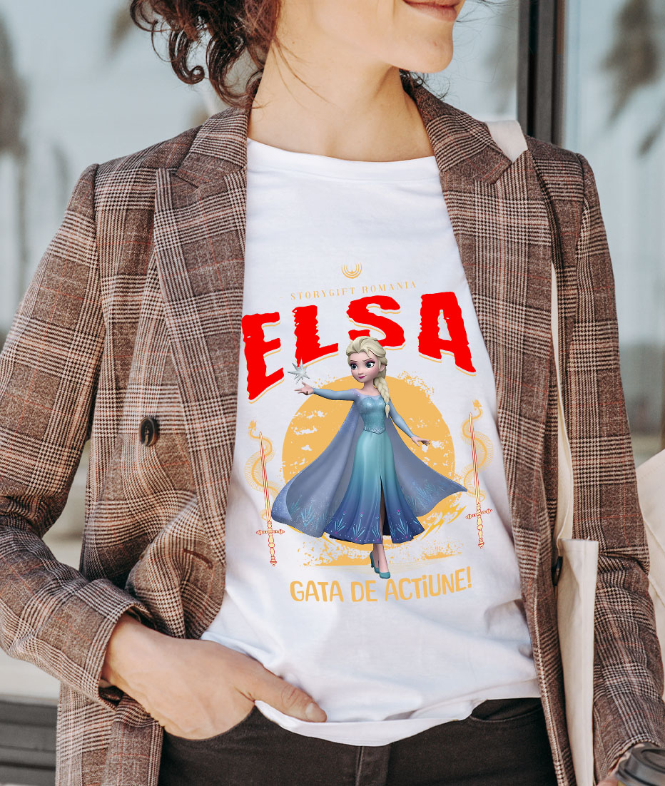 Tricou Femei cu Elsa Disney – Puterea Ghetii in Actiune 100% Bumbac, Alb, L [1]