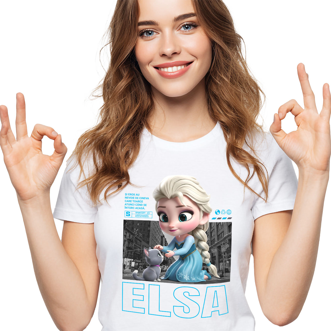 Pisici - Tricou Femei cu Elsa si Pisicuta – Echipa Magica 100% Bumbac, Alb, XL
