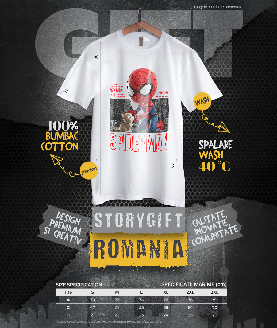Tricou Barbati cu Spiderman si Pisicuta – Echipa Invincibila 100% Bumbac, Alb, XL [3]