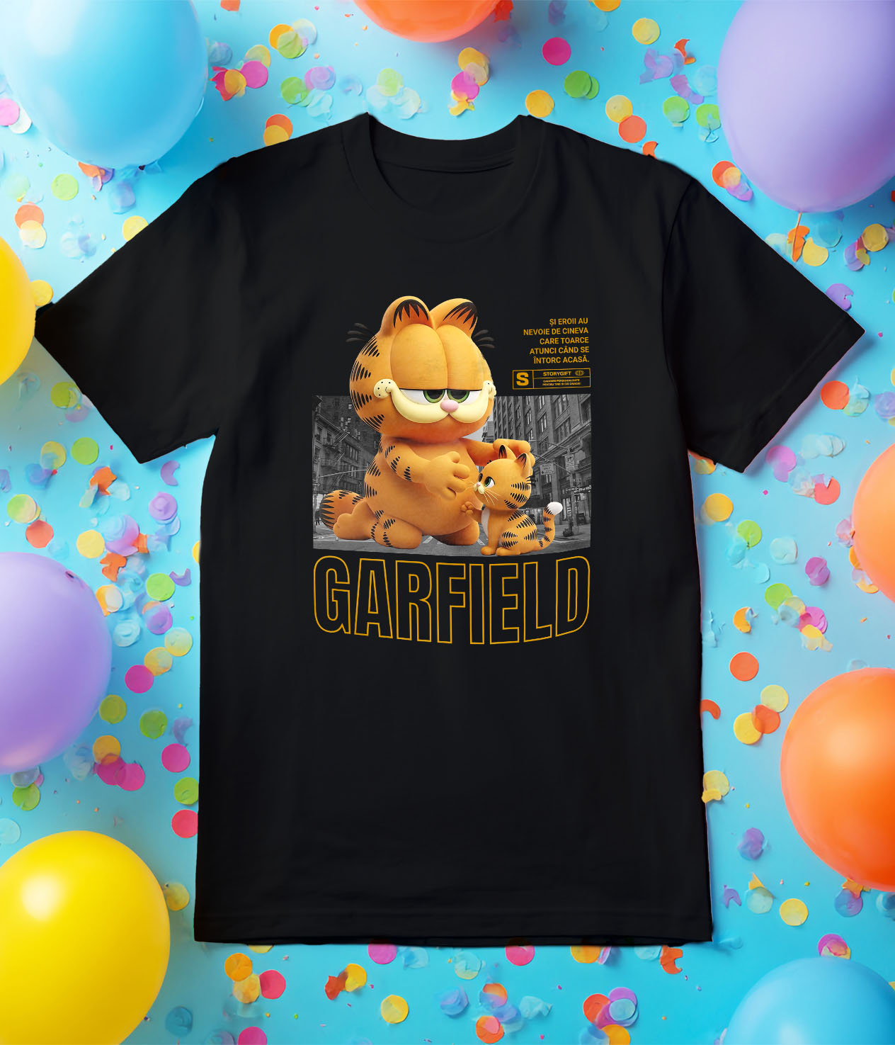 Tricou Copii cu Garfield – Misiune Vesela cu Pisicuta 100% Bumbac, Negru, 12 Ani [4]