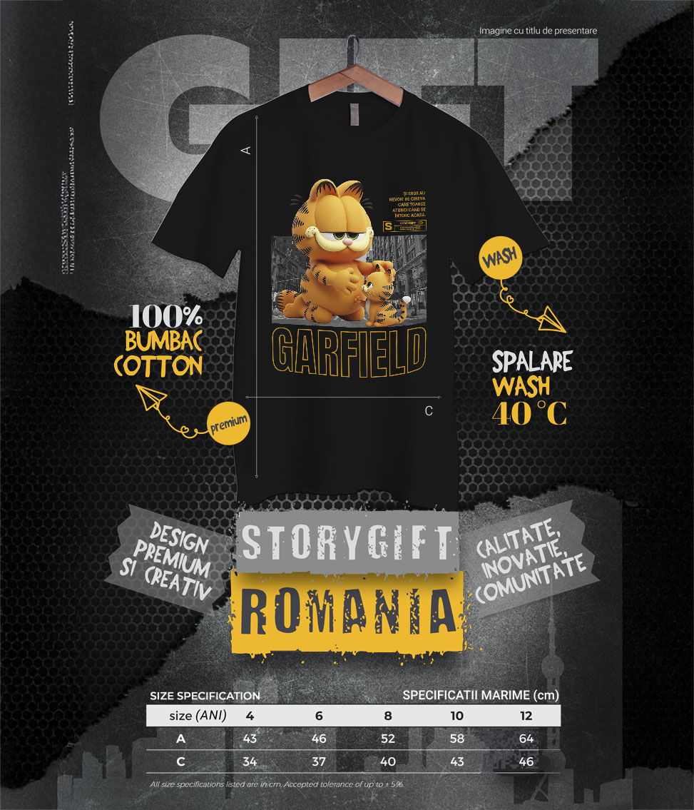 Tricou Copii cu Garfield – Misiune Vesela cu Pisicuta 100% Bumbac, Negru, 12 Ani [5]