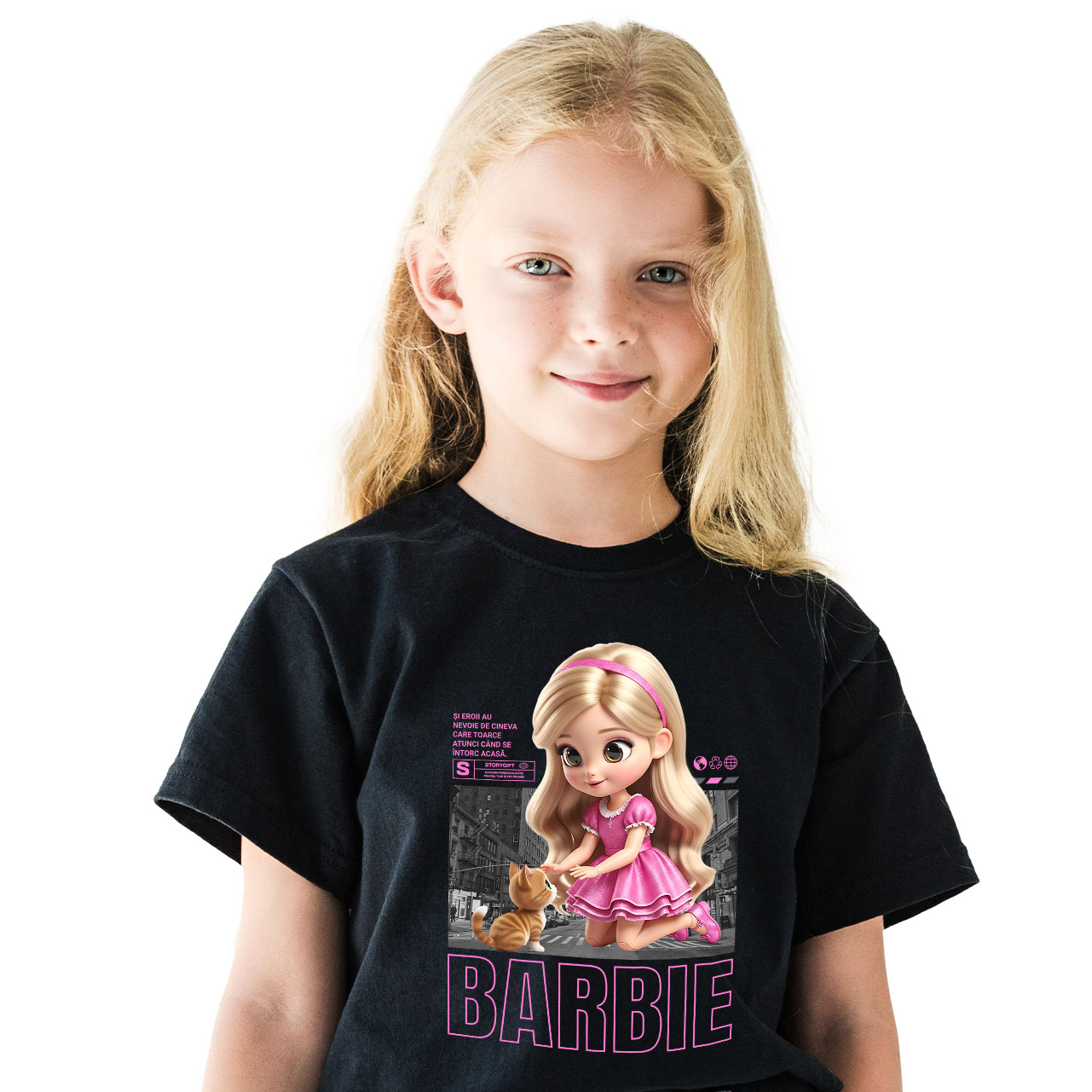 Pisici - Tricou Copii cu Barbie si Pisicuta – Echipa Fermecata 100% Bumbac, Negru, 12 Ani