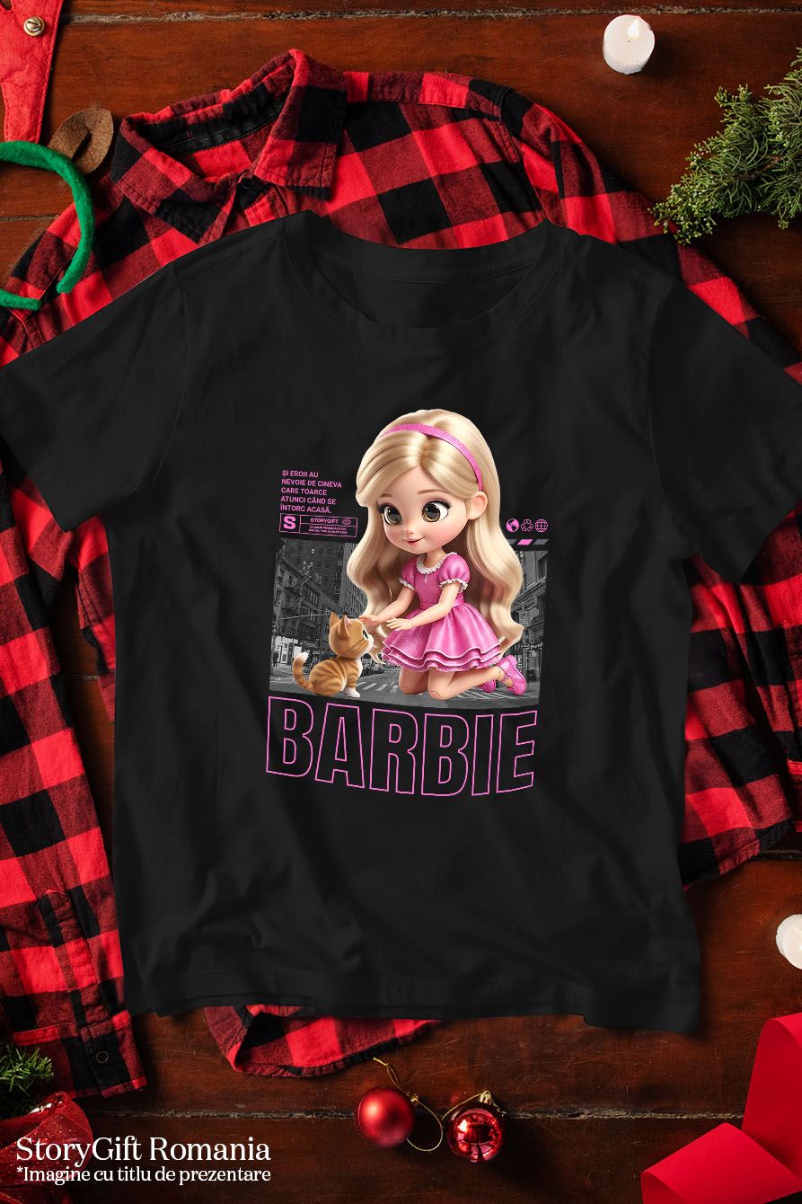 Tricou Copii cu Barbie si Pisicuta – Echipa Fermecata 100% Bumbac, Negru, 12 Ani [4]
