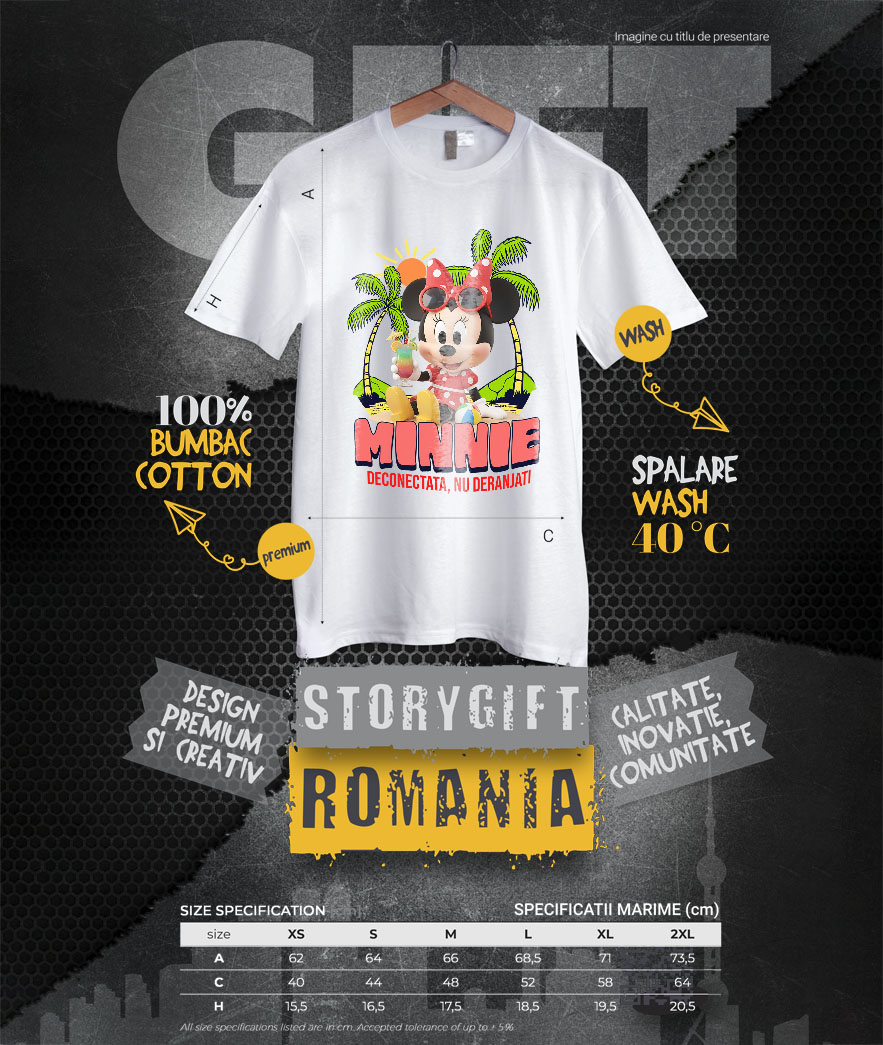 Tricou Femei cu Minnie Mouse la Plaja – Soare si Palmieri 100% Bumbac, Alb, S [3]